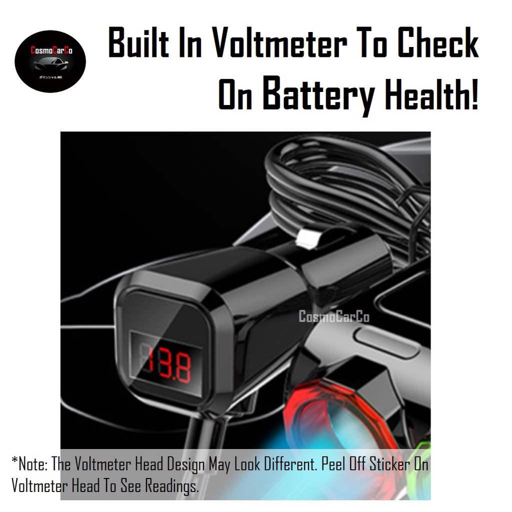 3 Way Car Charger With 2 USB Ports & Voltmeter Charging Adapter Socket Splitter Power Adaptor With Switch