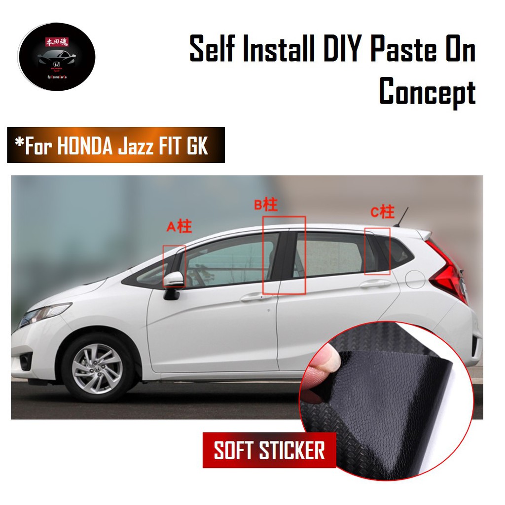 Honda Jazz/Fit Window Pillar Door Sticker Glossy Black Decal Protector Car Accessories GK GK3 GK5 GP3 GP5
