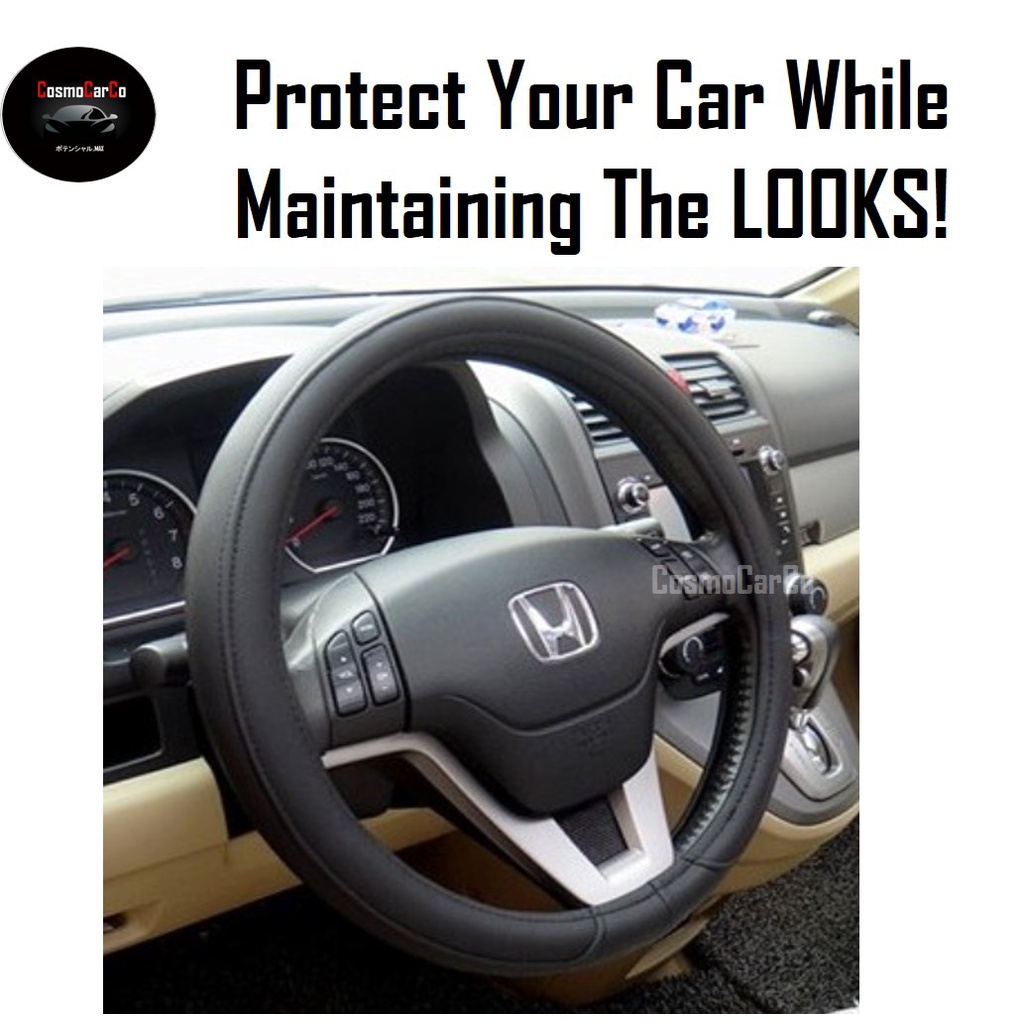 Car Steering Wheel Cover PU Leather Anti Slip Rubber Lining For Toyota & Honda etc 37-38cm Accessories