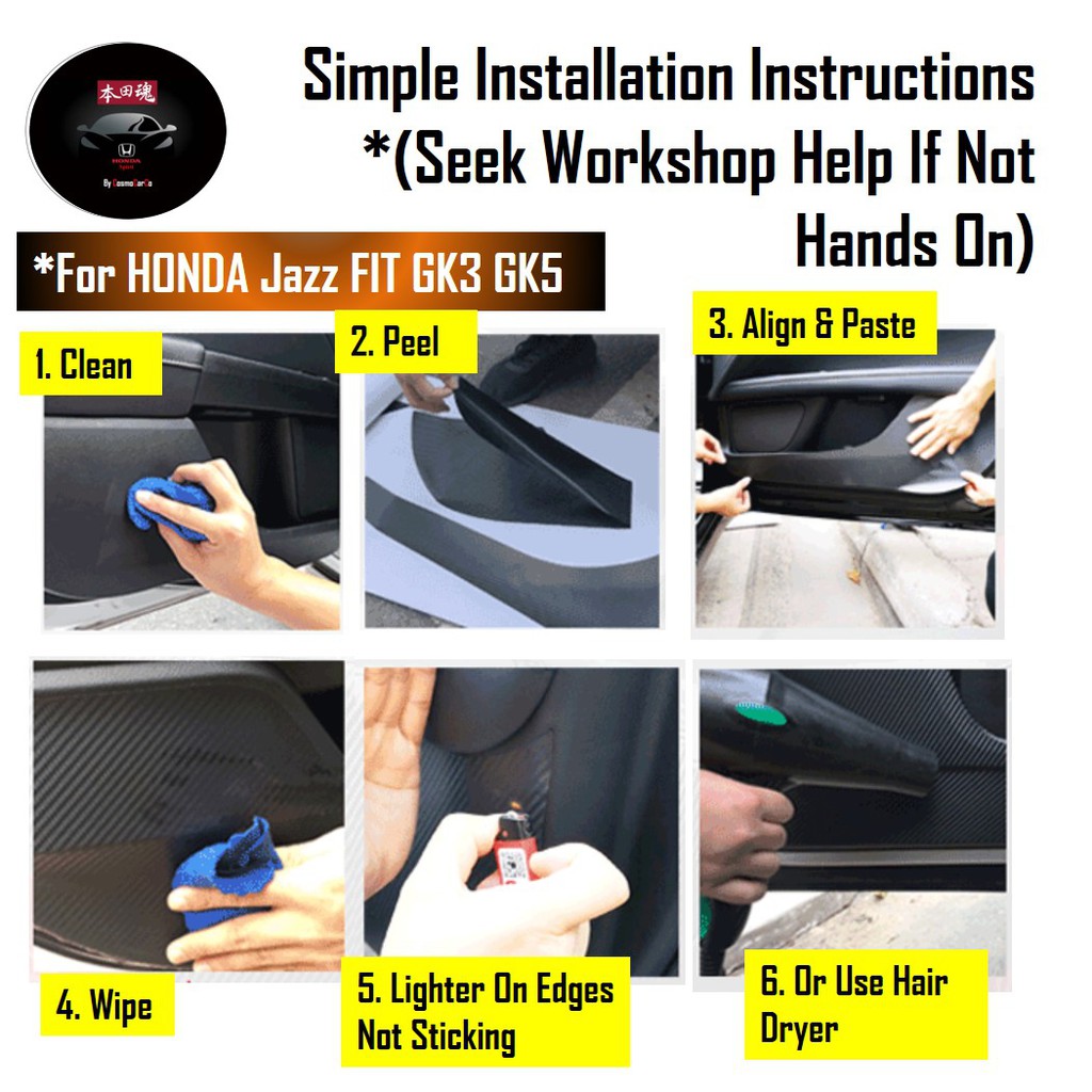 Honda Jazz/Fit Car Engine Hood Sticker Black Carbon Fiber Decal Accessories For GK GK3 GK5 GP3 GP5