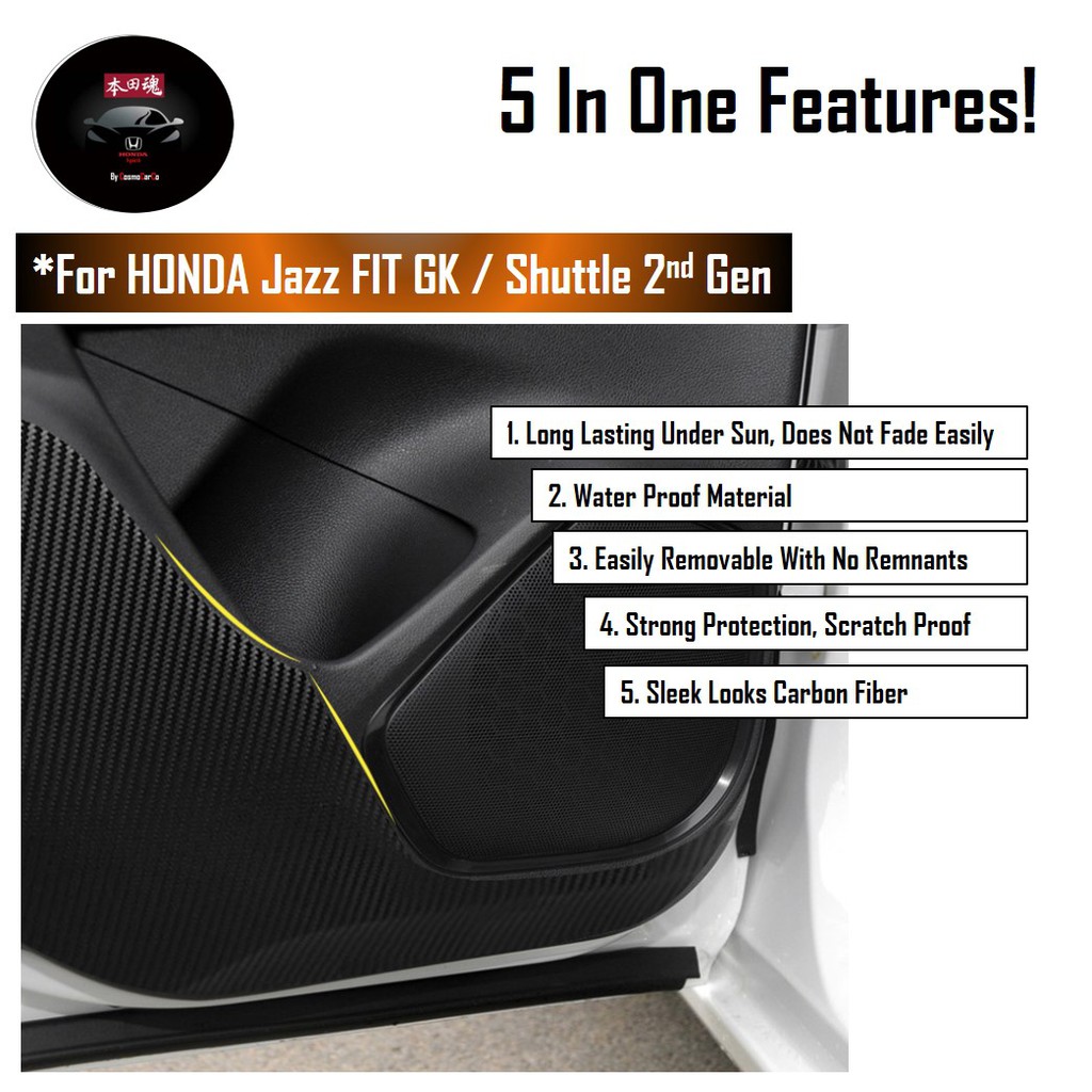 Honda Jazz/Fit GK GK3 GK5 Shuttle Car Door Sticker Anti Kick Scratch Carbon Fiber Interior Decal Accessories