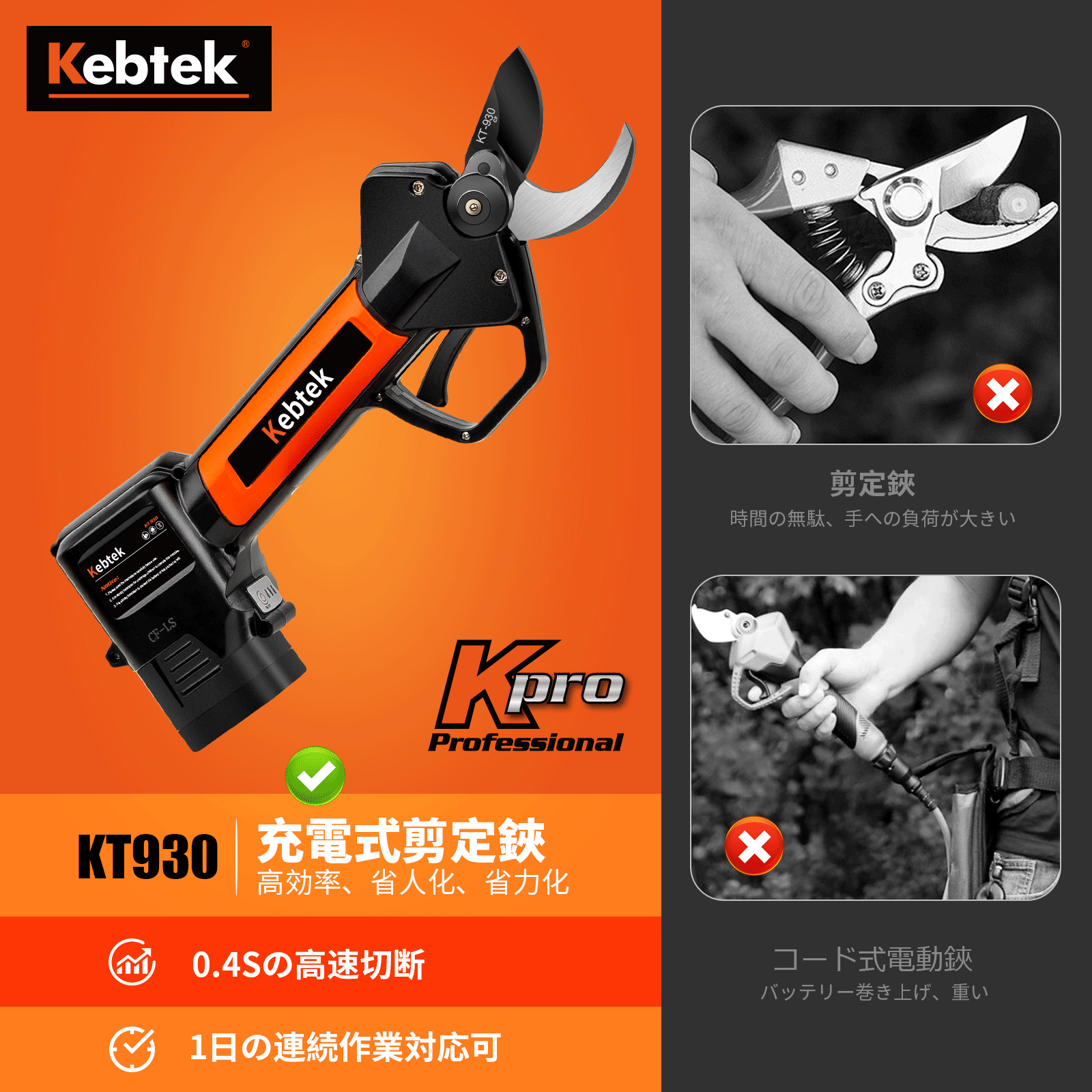 Kebtek 電動剪定バサミ品番KT-930の本体