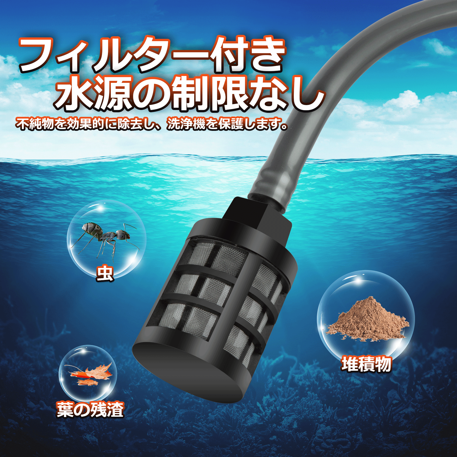 年末特典セール】【IPX7防水バッテリー2個付属】Kebtek 高圧洗浄機