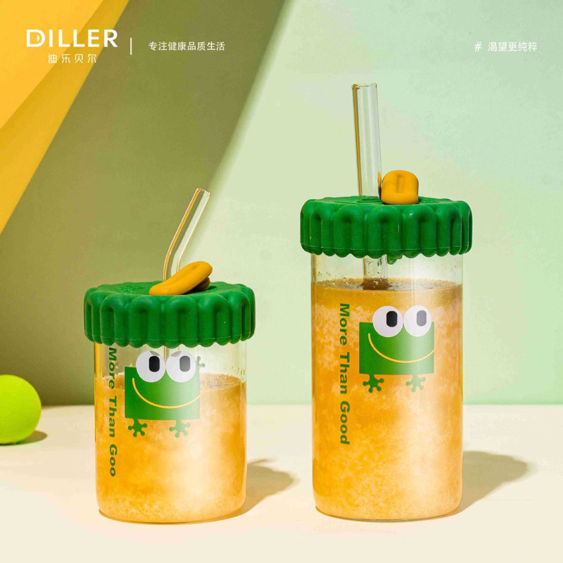 Diller Borosilicate Glass Bottle with Straw 390ml/530ml (MLH565)
