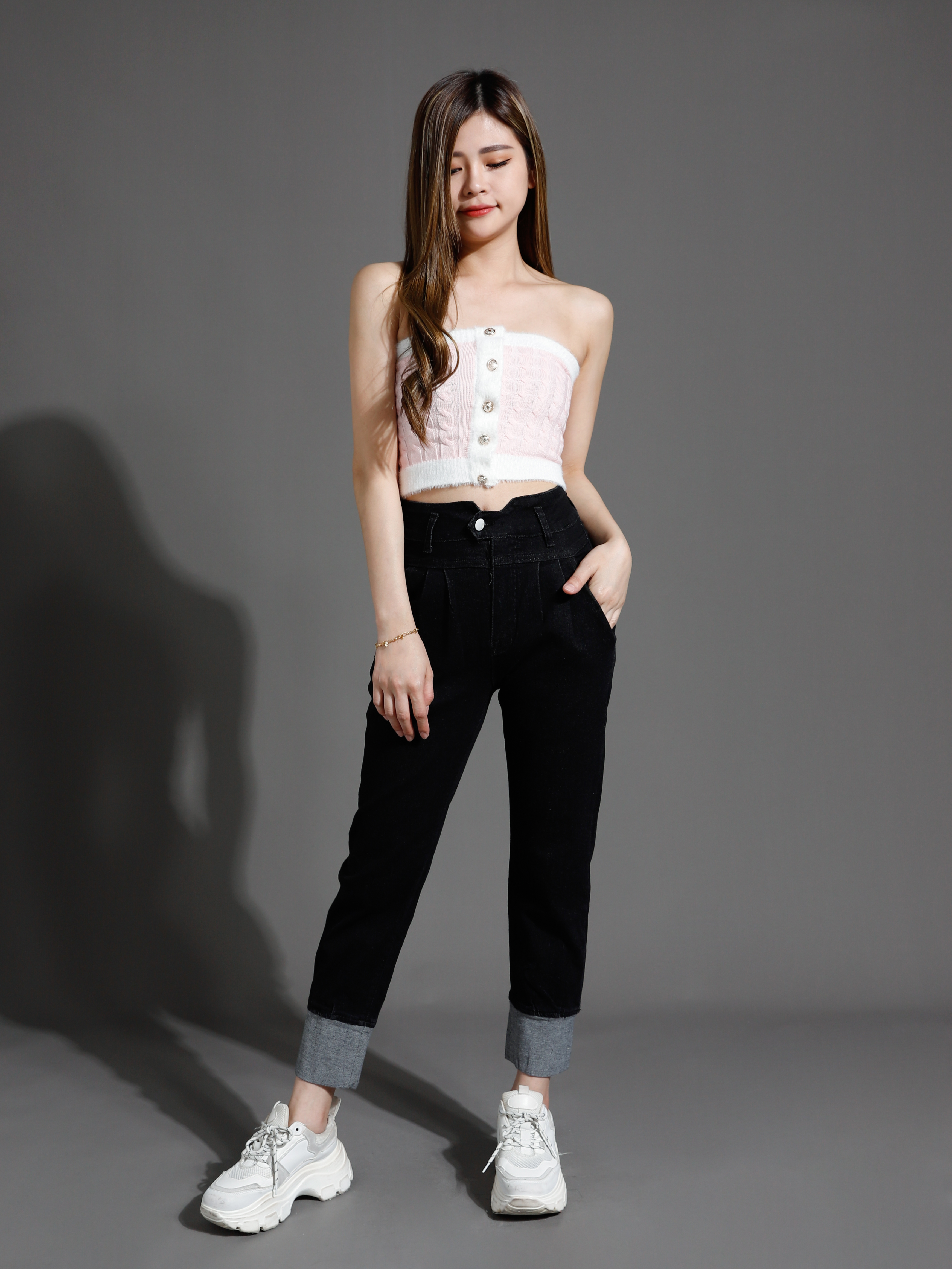 Knitted Front Decorative Gold Button Top 26507