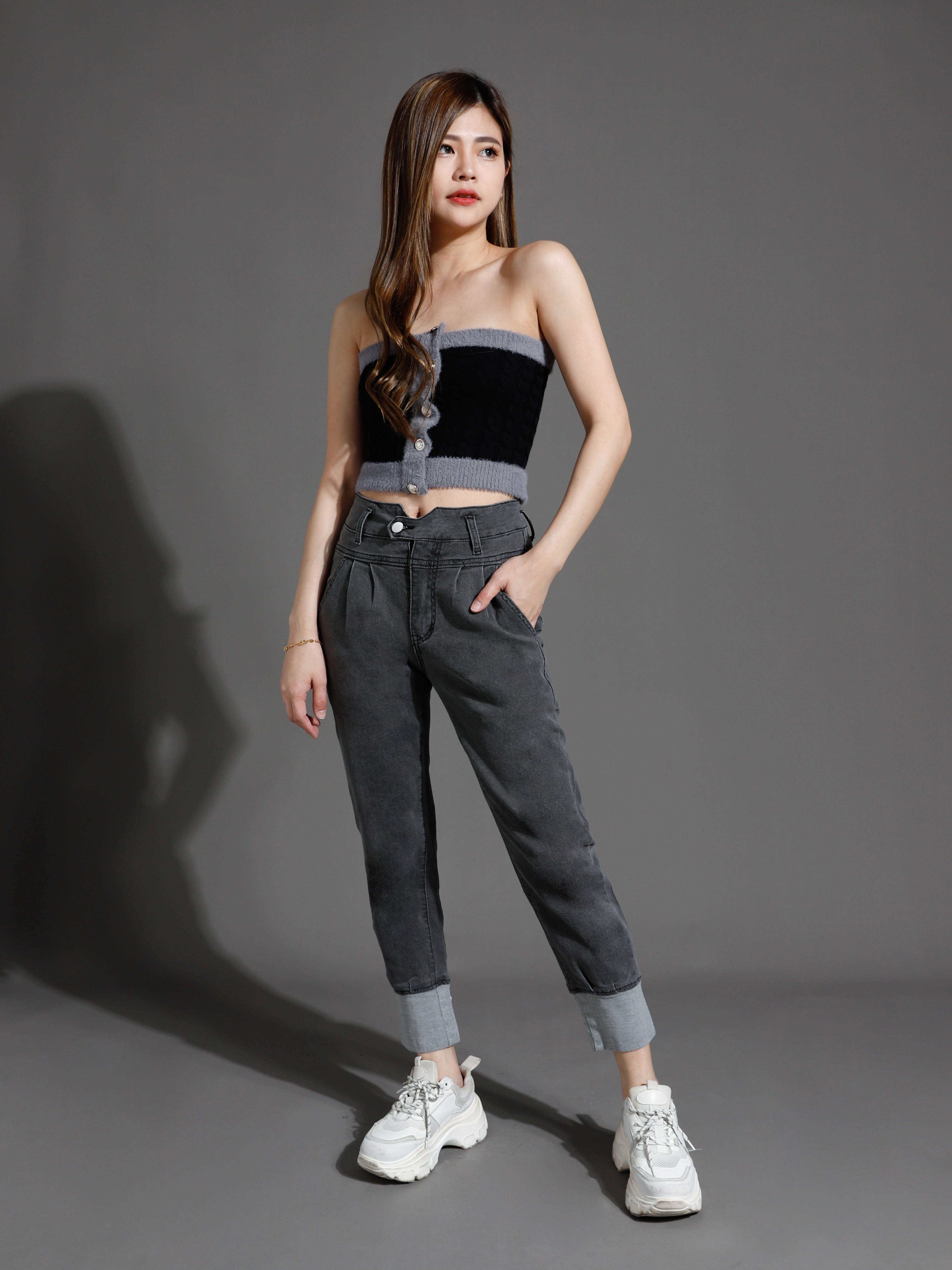 Knitted Front Decorative Gold Button Top 26507