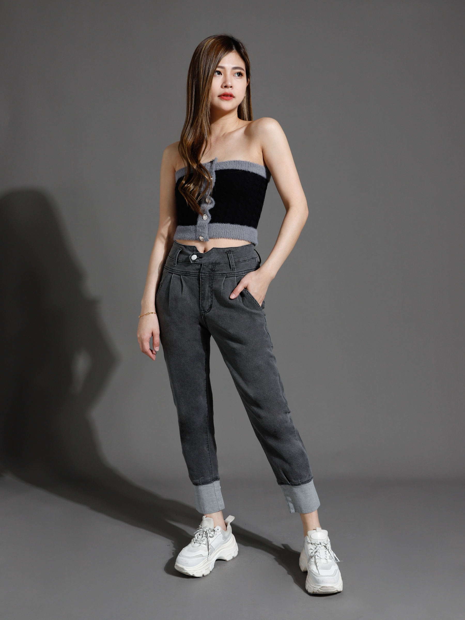 Knitted Front Decorative Gold Button Top 26507