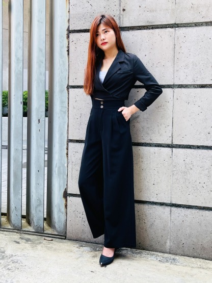 Ollar With Waist Strap Long Sleeve Blazer 22440