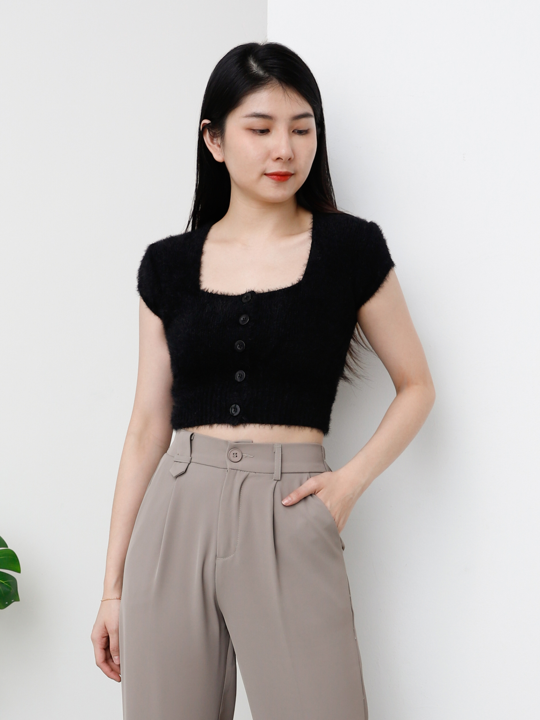 Side Pocket Waist Stretchable Long Pants 25354