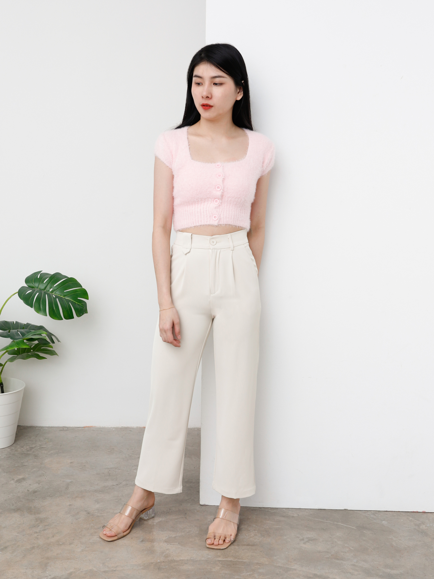 Side Pocket Waist Stretchable Long Pants 25354