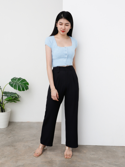 Side Pocket Waist Stretchable Long Pants 25354