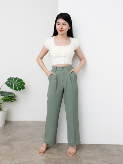 Side Pocket Waist Stretchable Long Pants 25354
