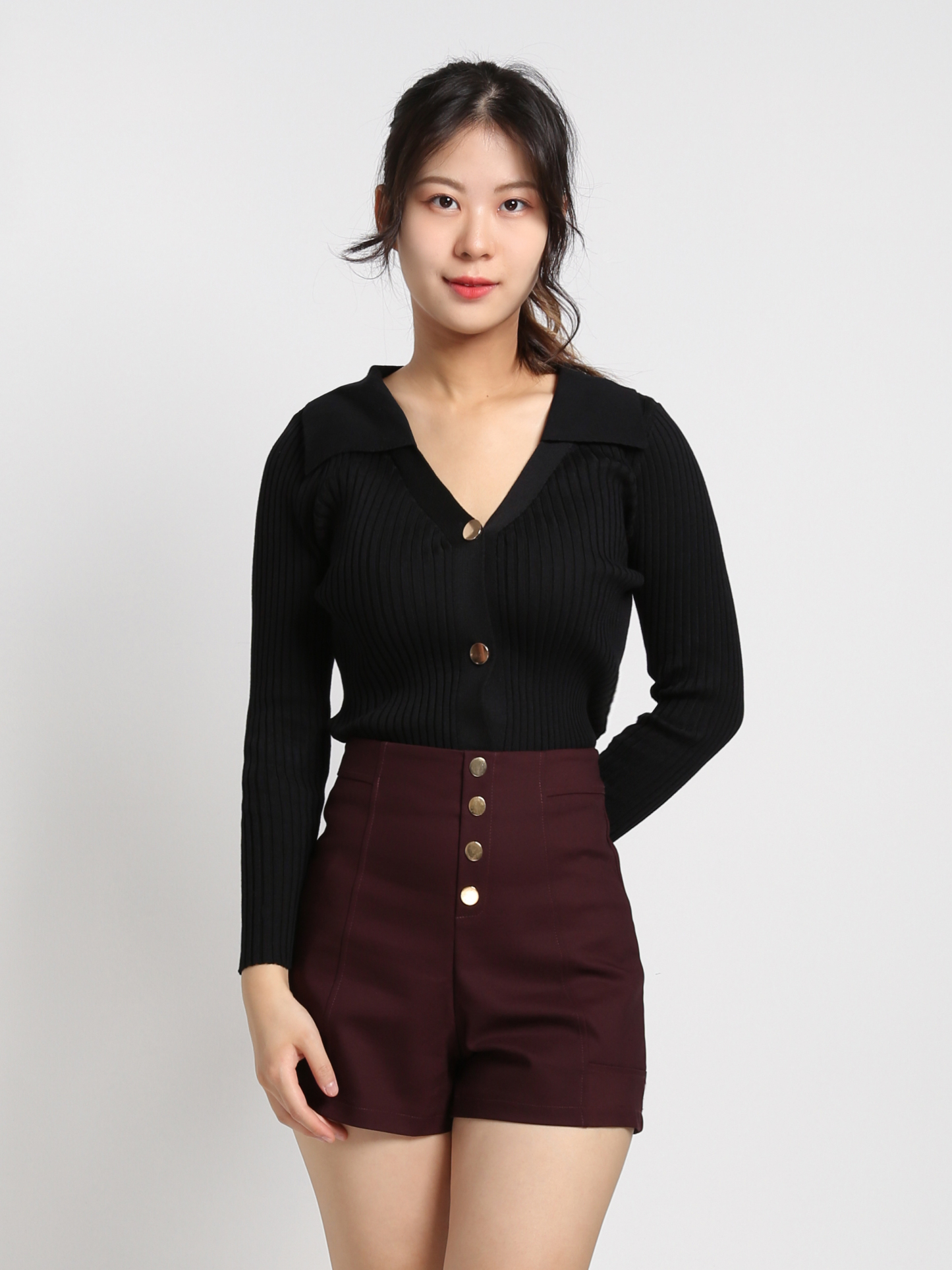 High Waist With Decorative Button Short Pants 18567