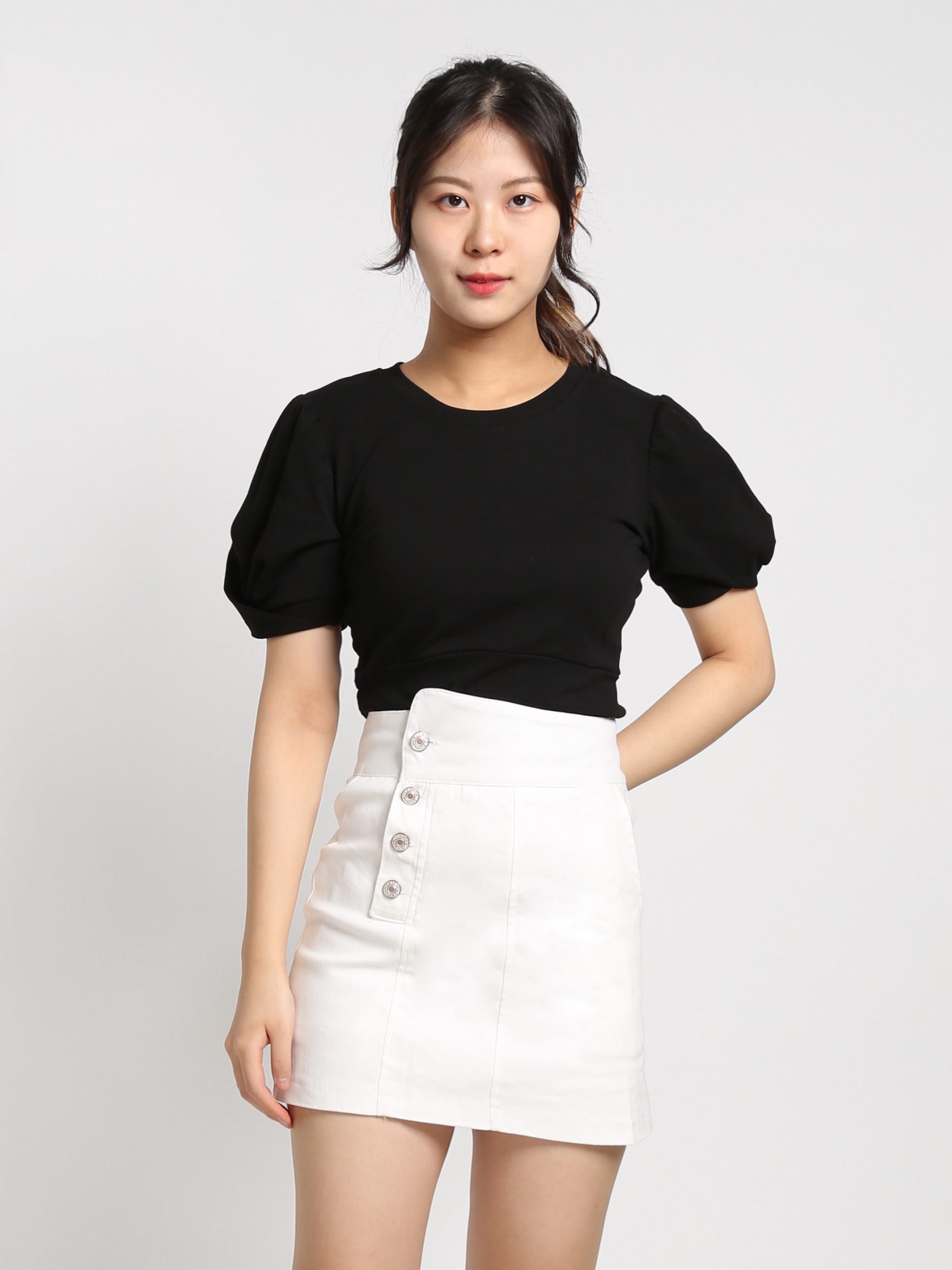 Denim Side Button Skirt Pants 19127