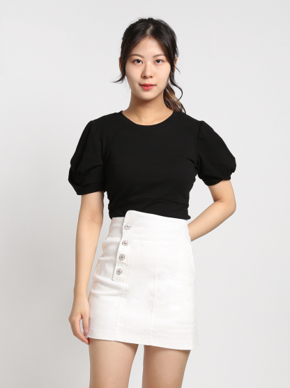 Denim Side Button Skirt Pants 19127