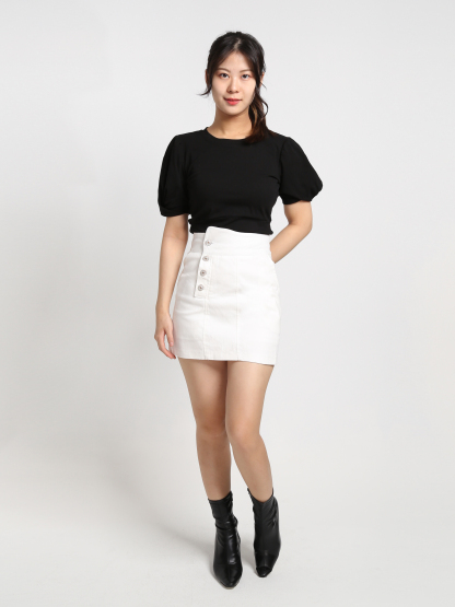 Denim Side Button Skirt Pants 19127