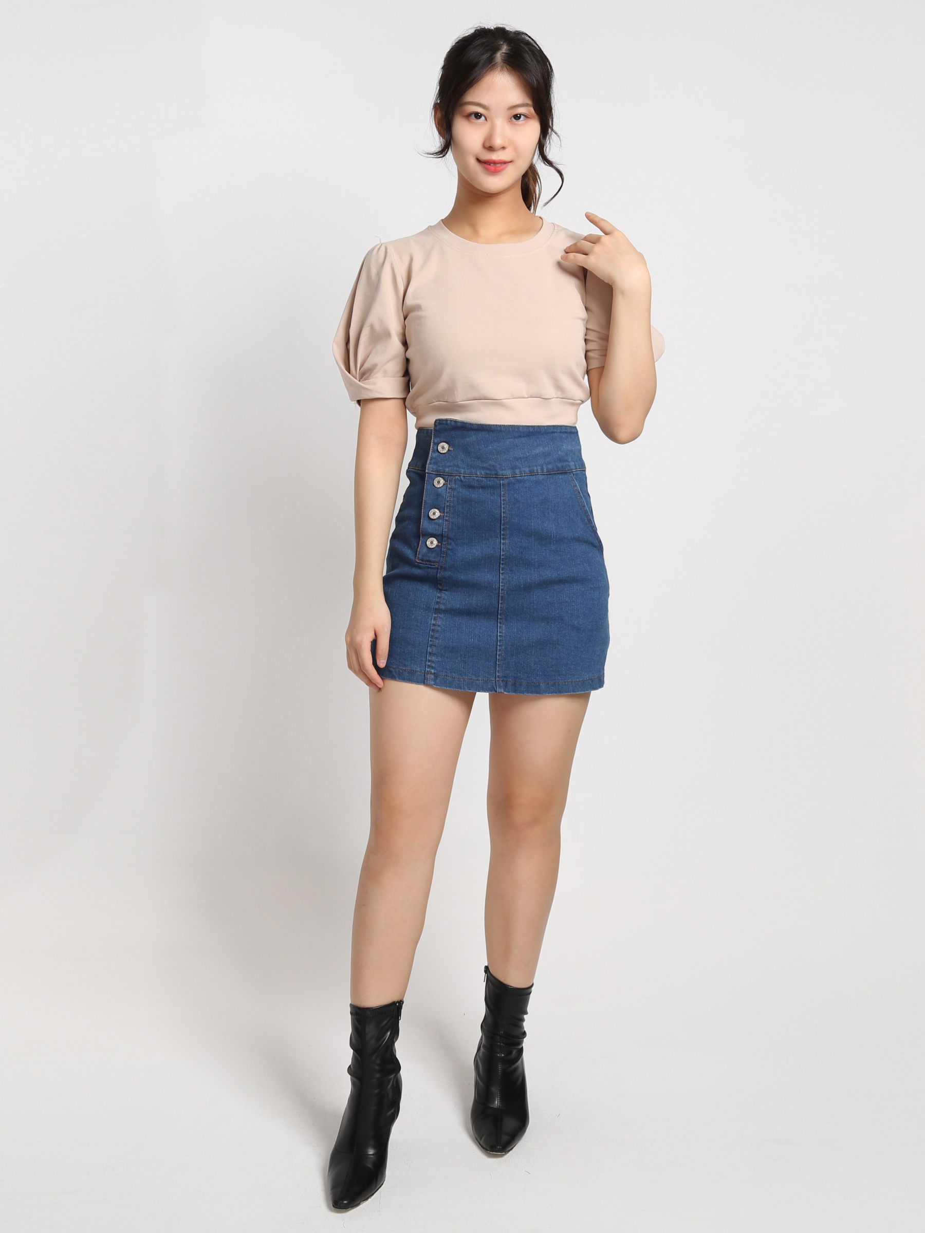 Denim Side Button Skirt Pants 19127
