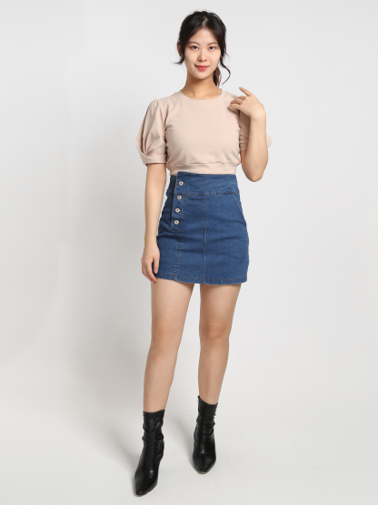Denim Side Button Skirt Pants 19127