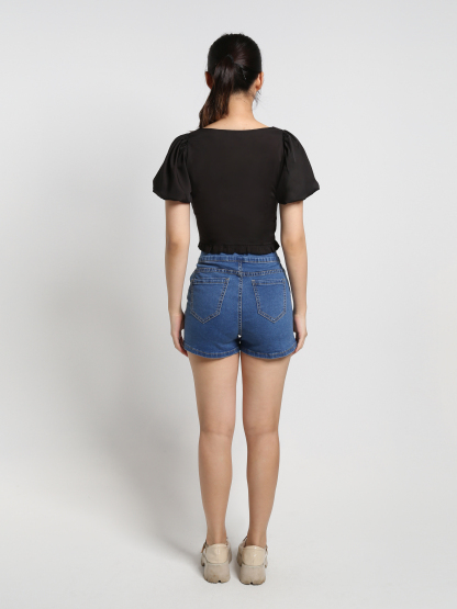 Denim High Waist Button Belt Short Pants 18380