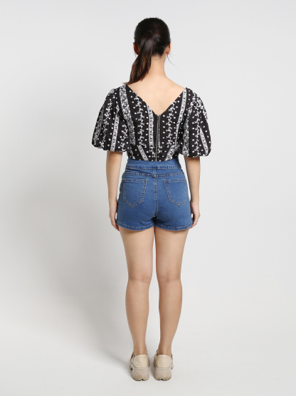 Polka Dot Lace Puff Sleeve Top 18386