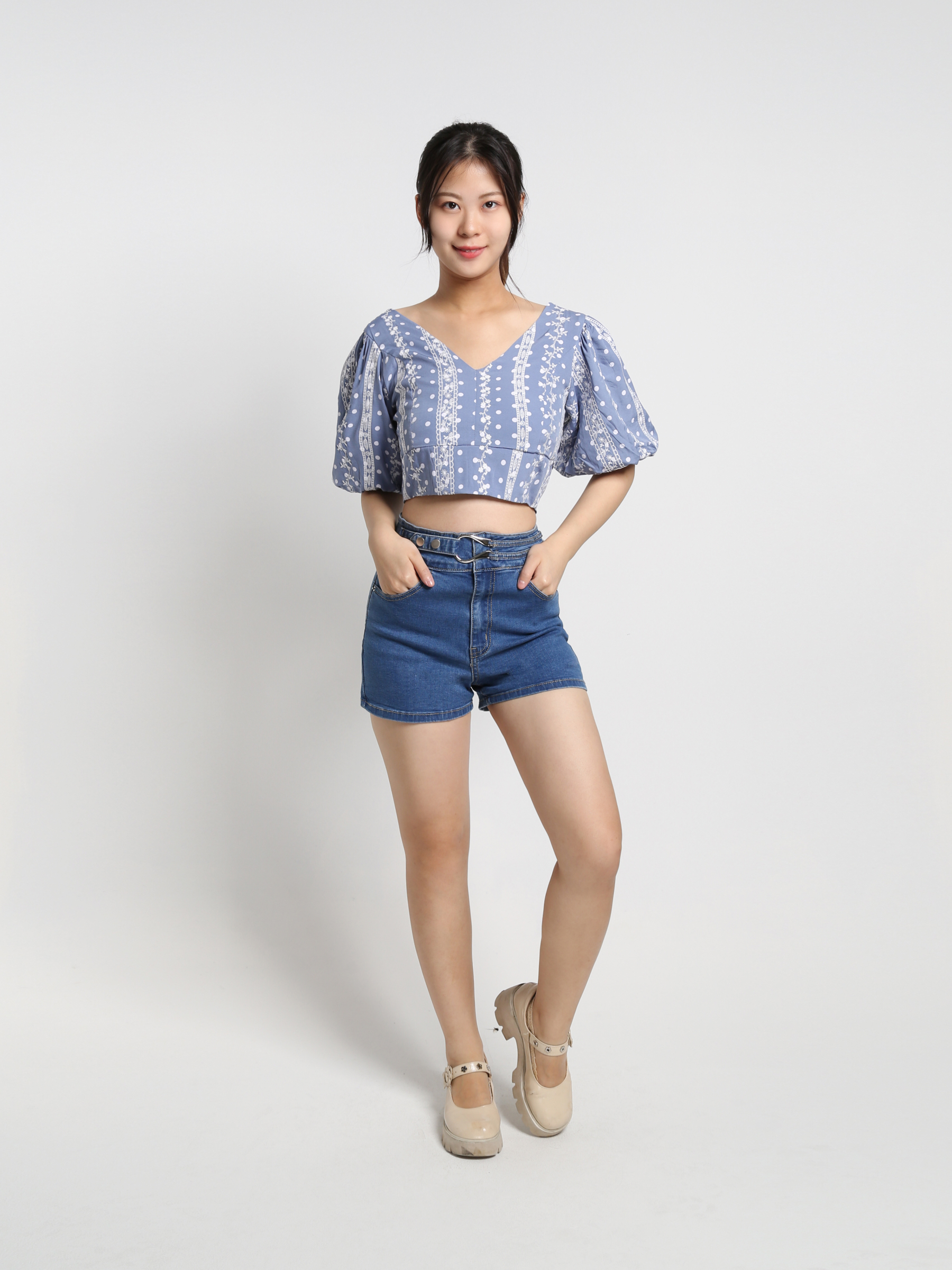 Polka Dot Lace Puff Sleeve Top 18386