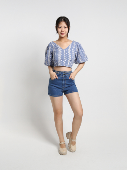 Polka Dot Lace Puff Sleeve Top 18386