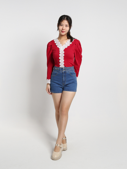 Y Lace Decotayive Long Sleeve Top 18387