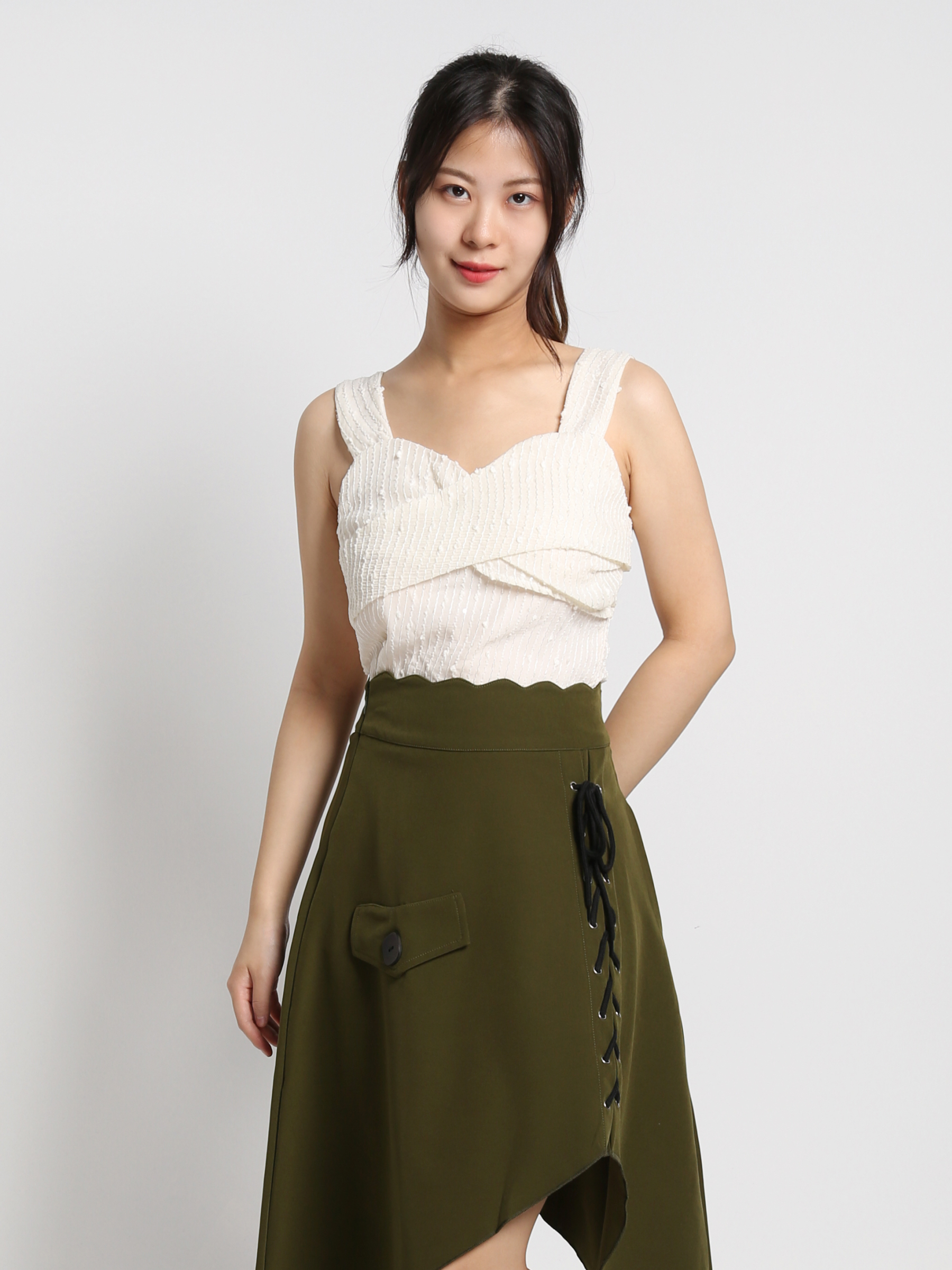 Lace Sleeveless Draped Crop Top 18253