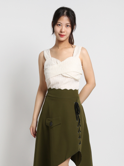 Lace Sleeveless Draped Crop Top 18253