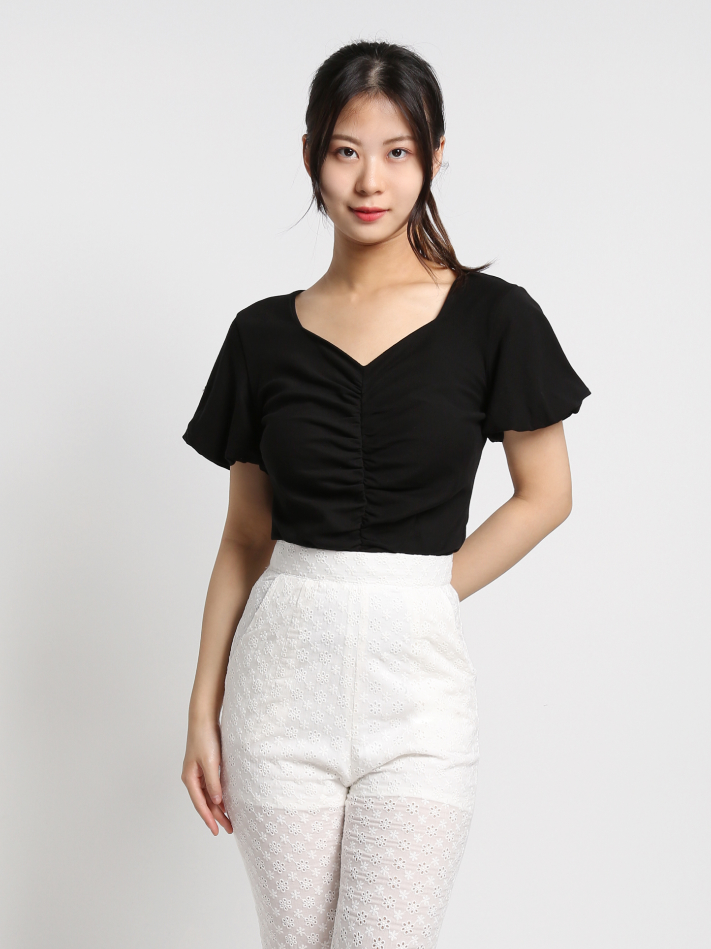 High Waist Lace Eyelet Long Pants 18525
