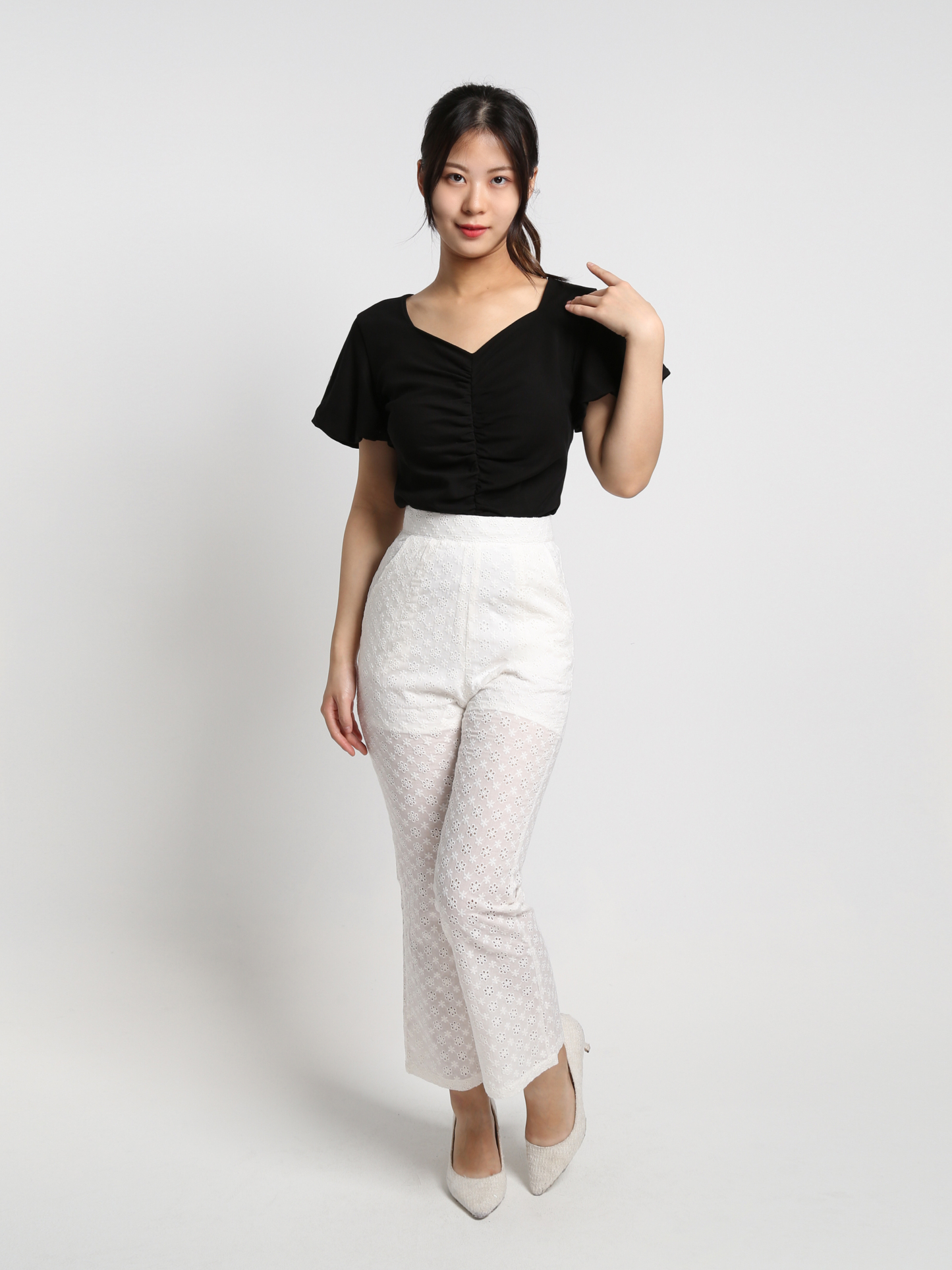 High Waist Lace Eyelet Long Pants 18525