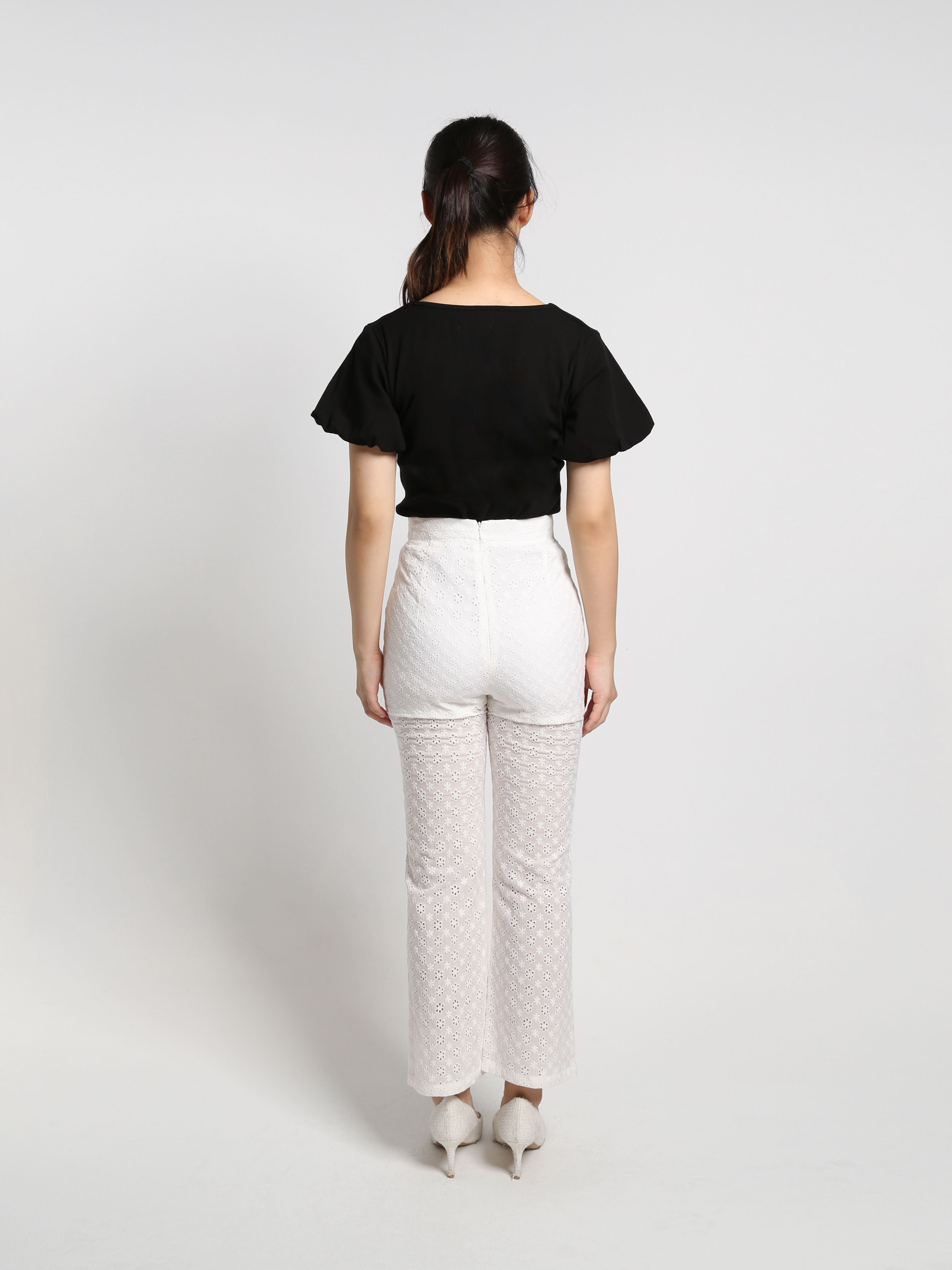 High Waist Lace Eyelet Long Pants 18525