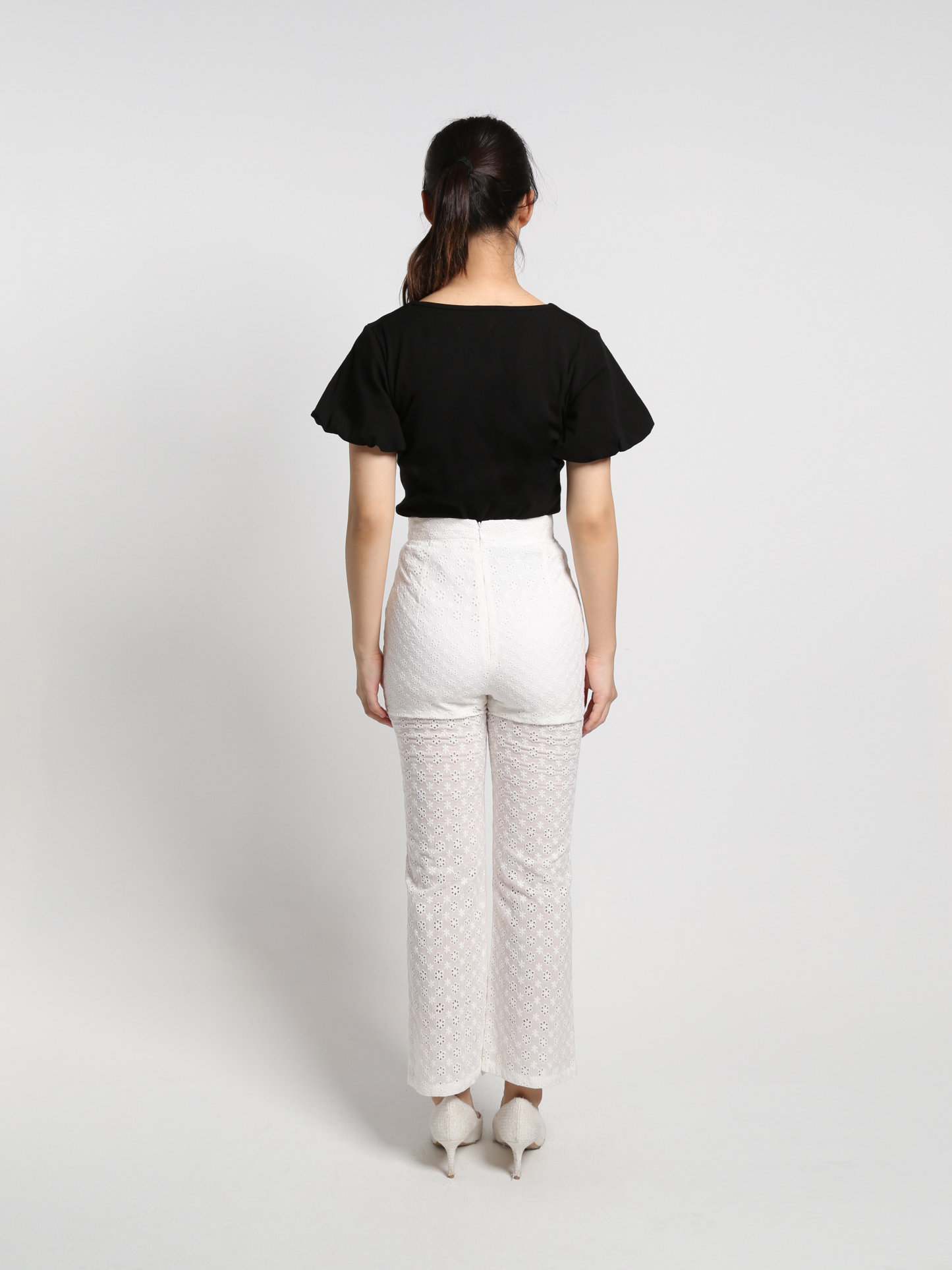 High Waist Lace Eyelet Long Pants 18525
