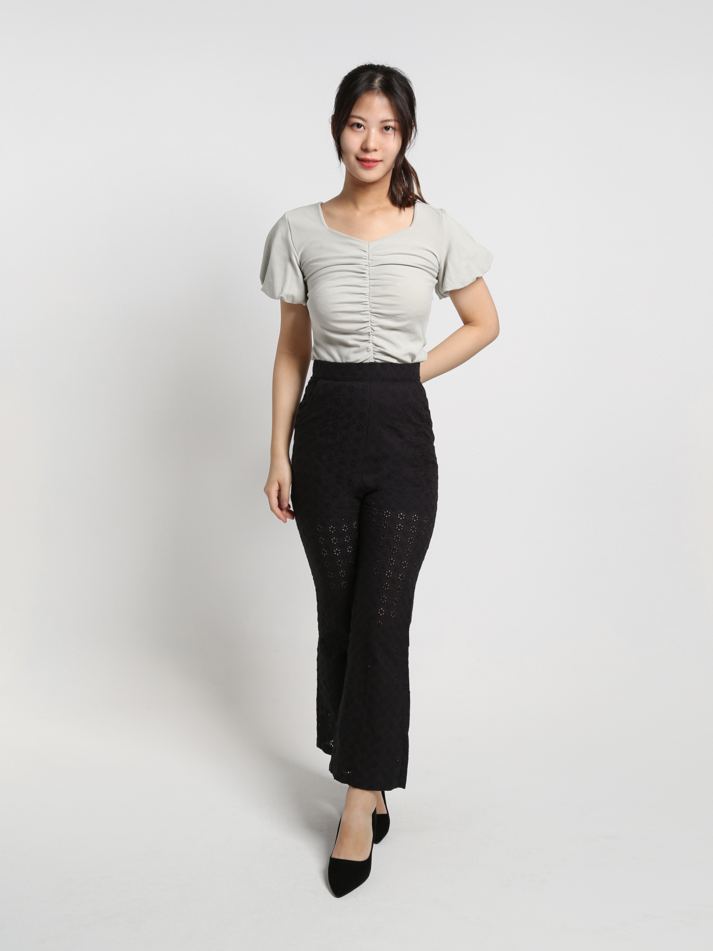 High Waist Lace Eyelet Long Pants 18525