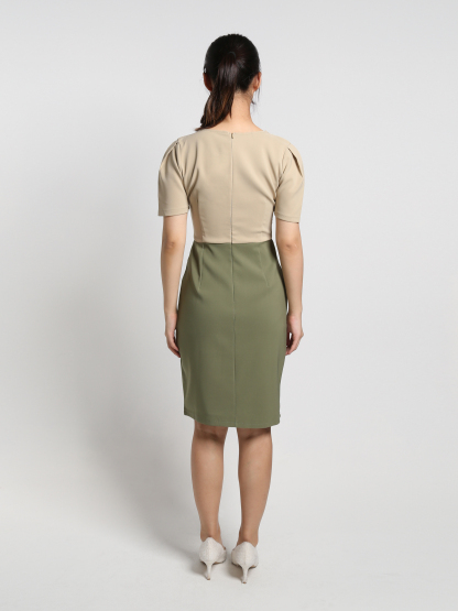 Two Tones Wrap Collar Dress19089