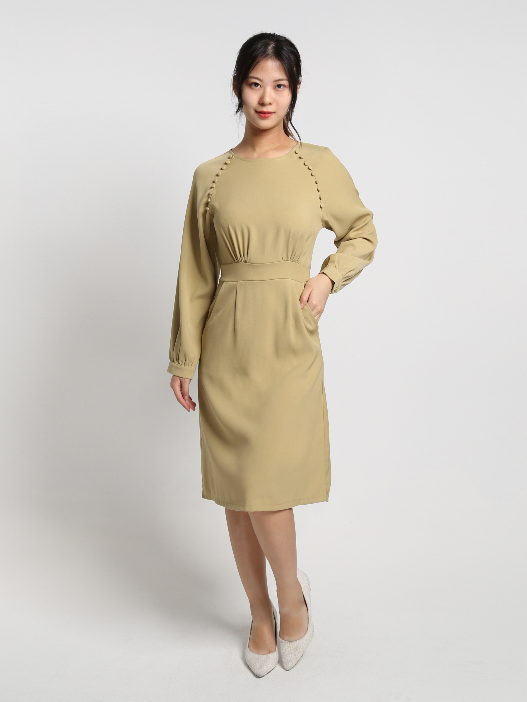 Dot Sleeve Line Dress 19091