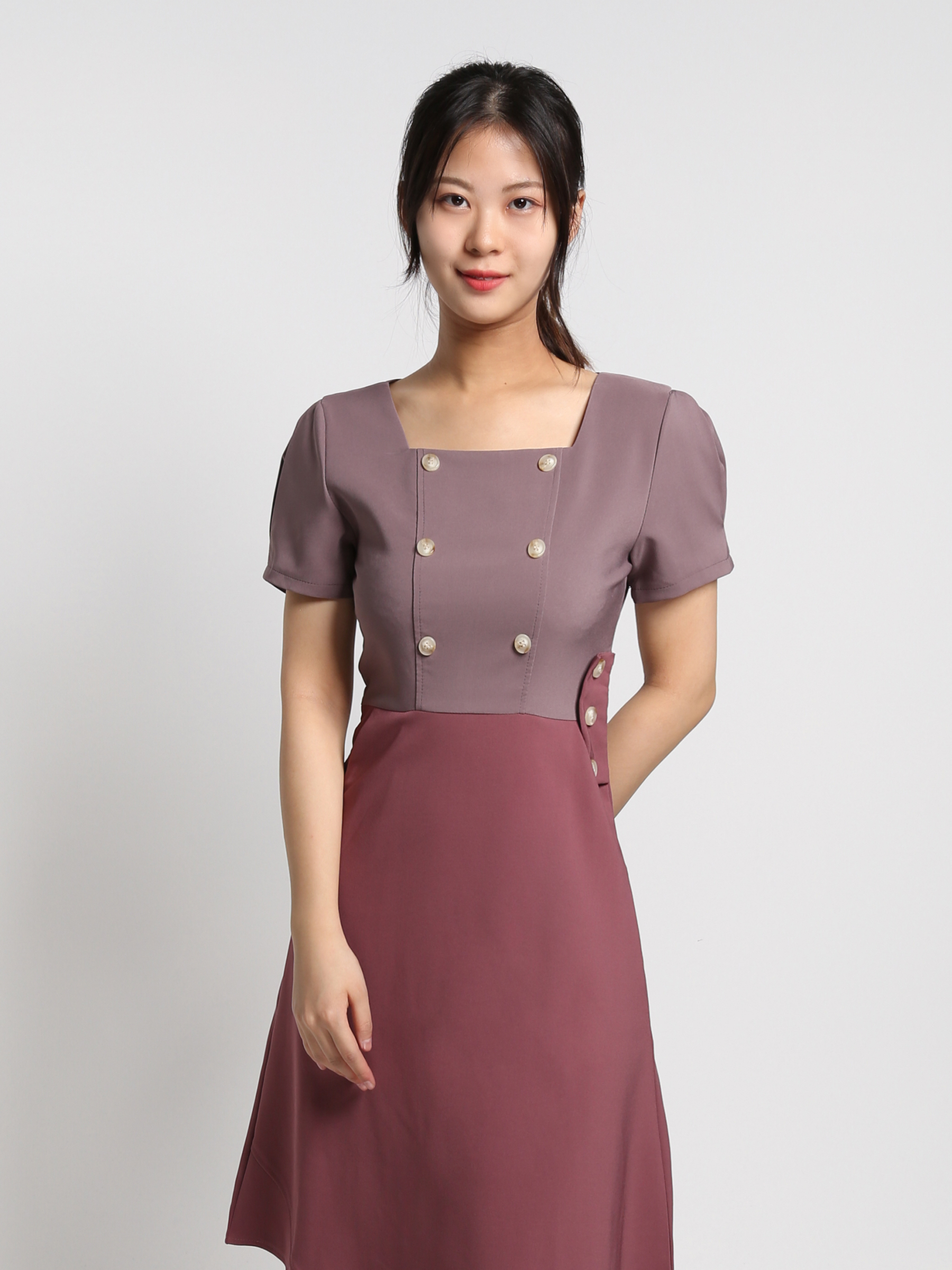 Two Tone Irregular Long Dress 19090