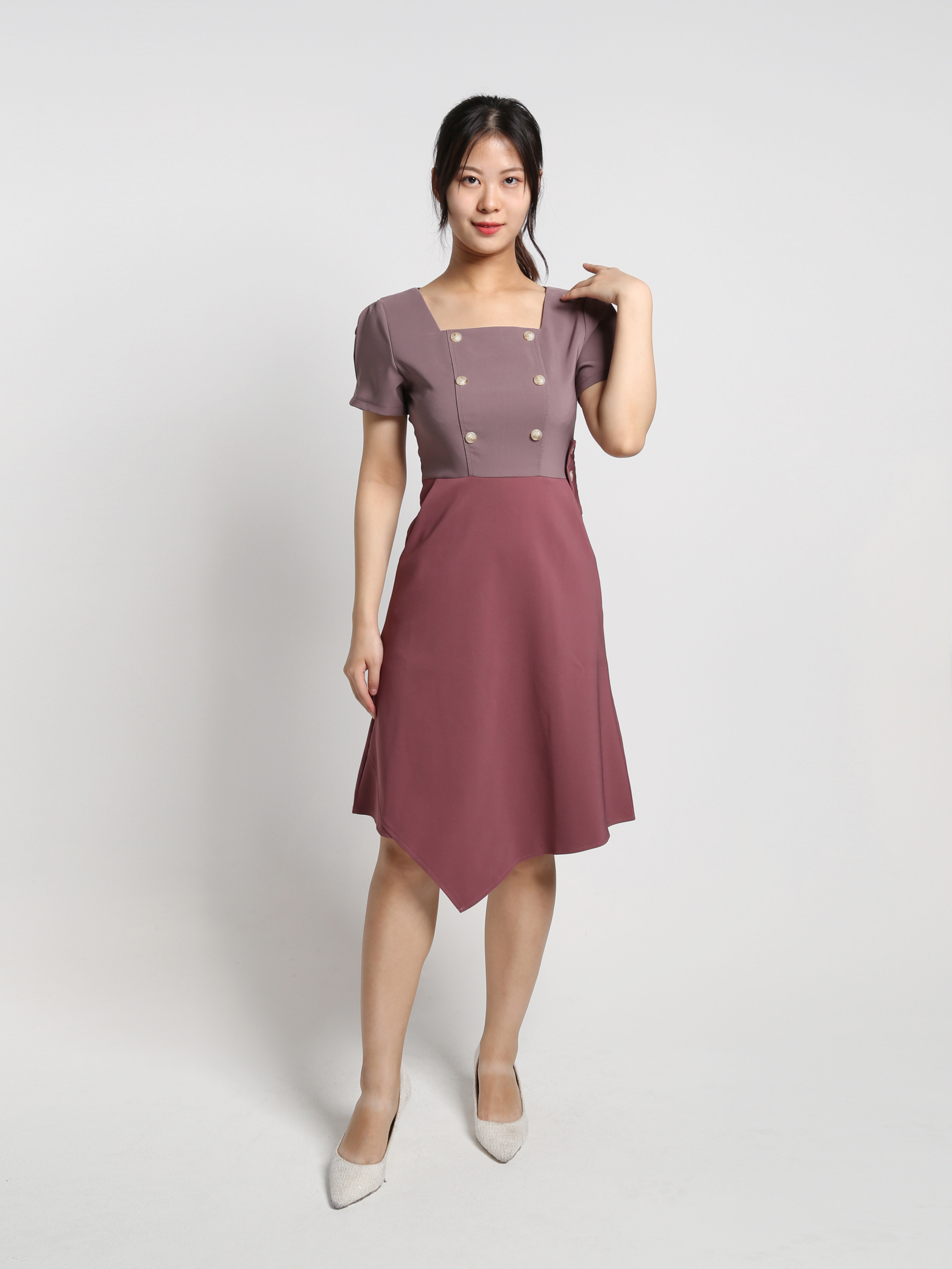 Two Tone Irregular Long Dress 19090