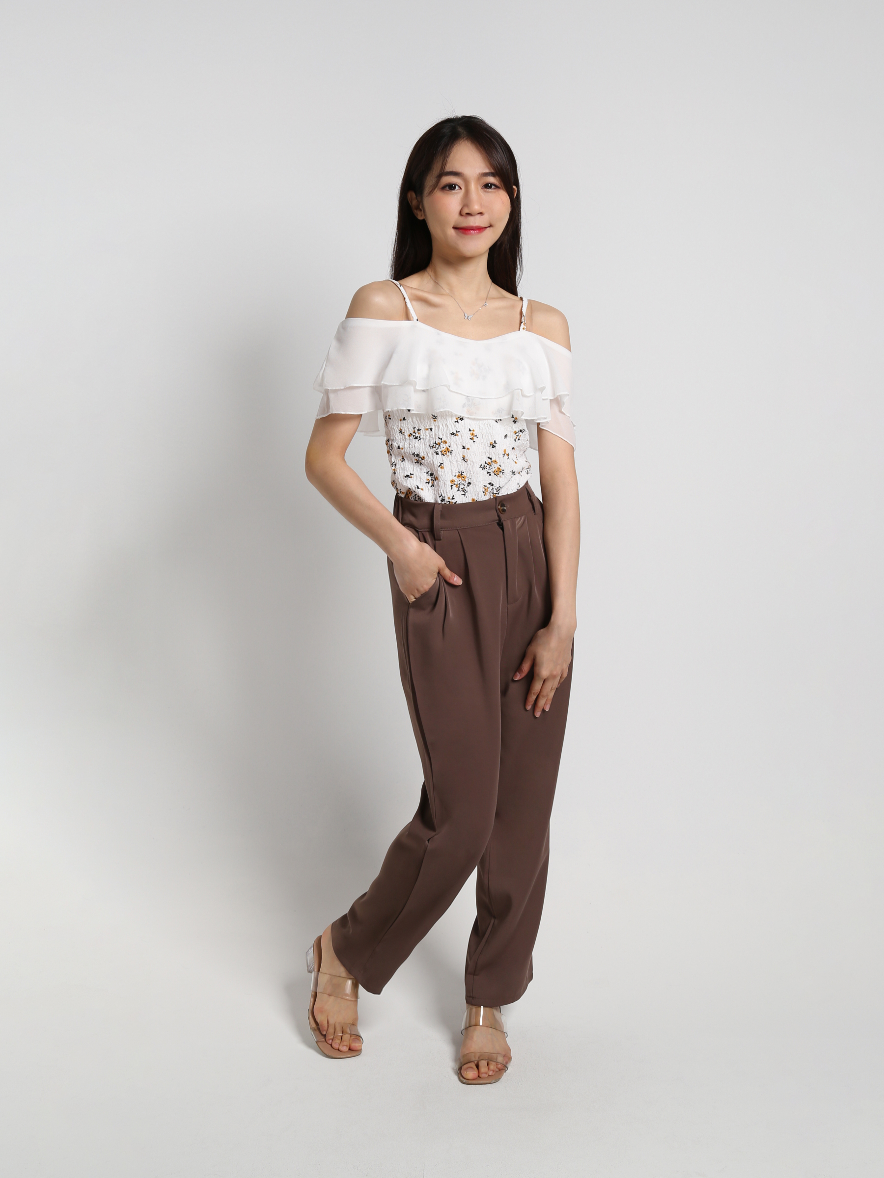 Layered Chiffon Off Shoulder Strap With Floral Top 18390