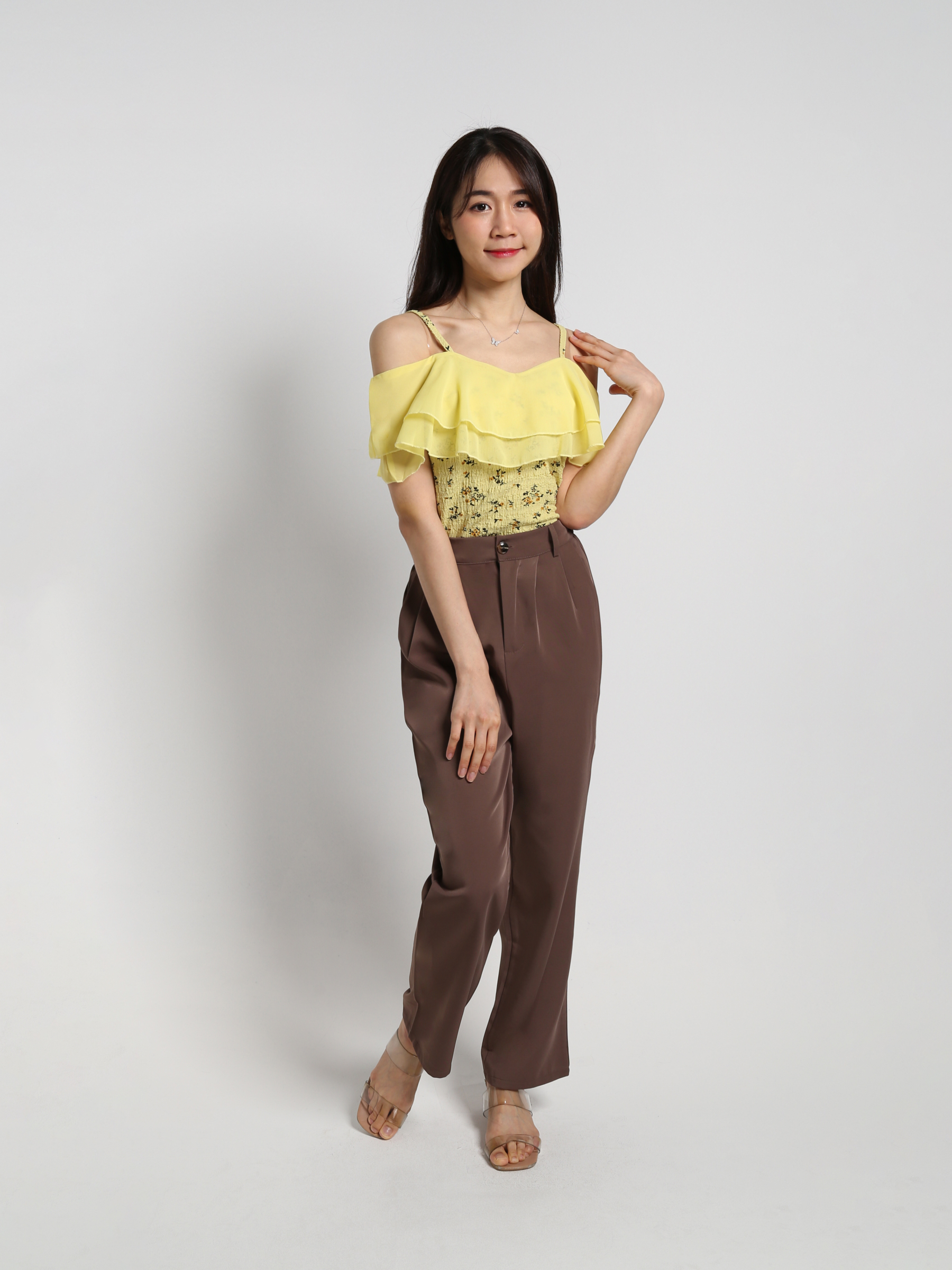 Layered Chiffon Off Shoulder Strap With Floral Top 18390