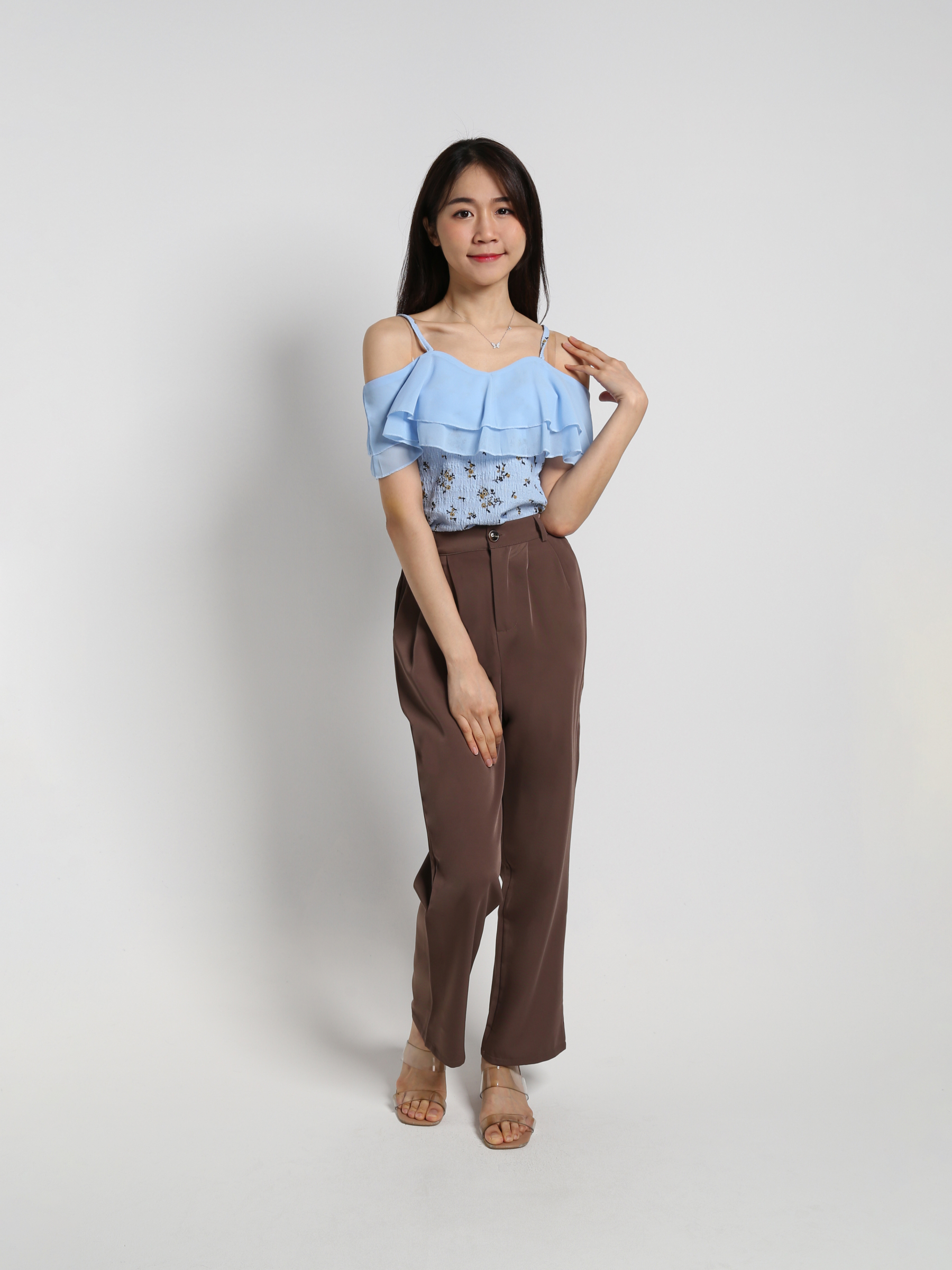 Layered Chiffon Off Shoulder Strap With Floral Top 18390