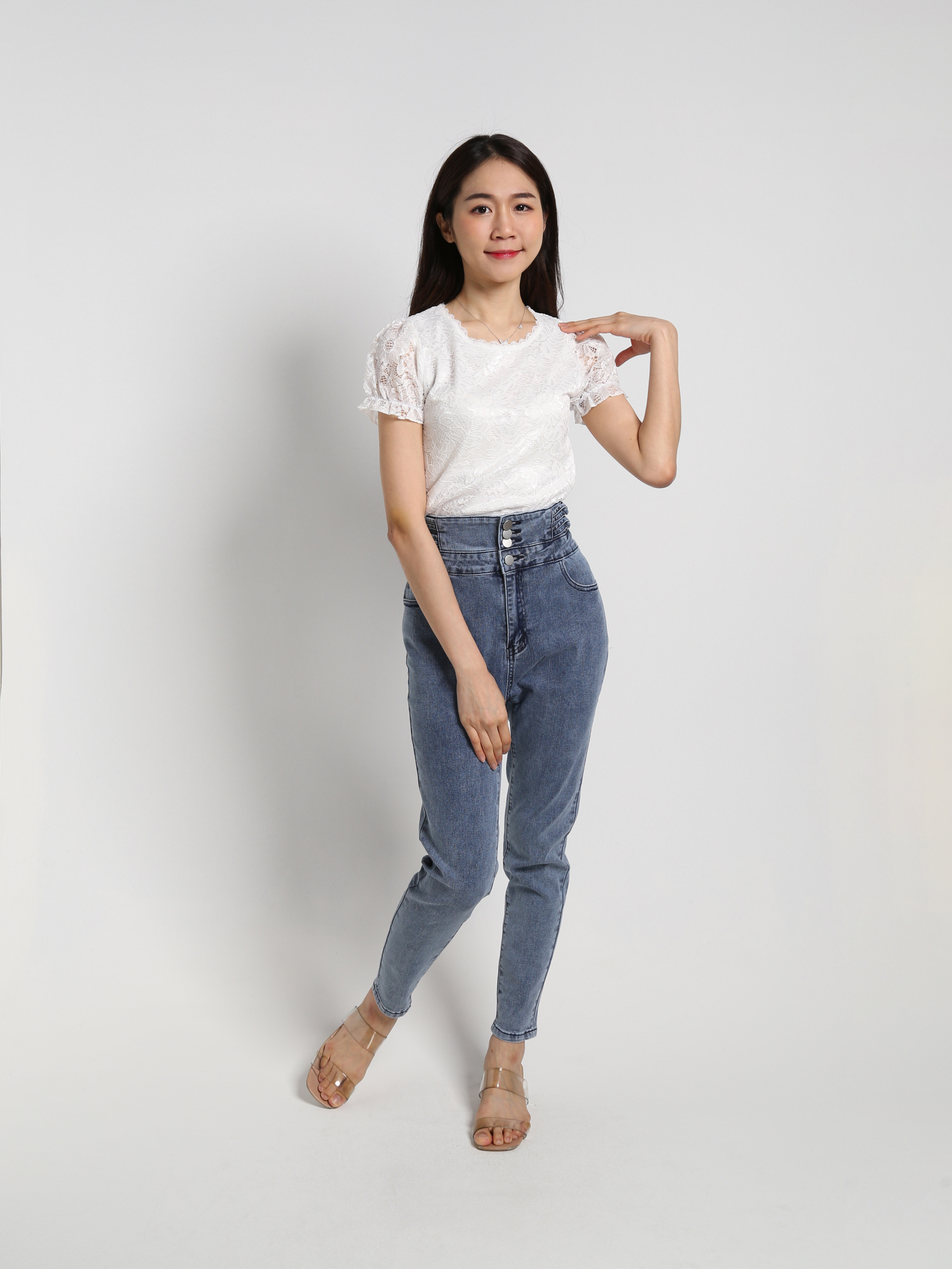 Denim High Waist Long Pants 19214