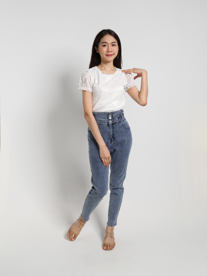 Denim High Waist Long Pants 19214