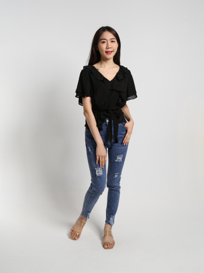 High Waist Denim Ripped Long Pants 18417