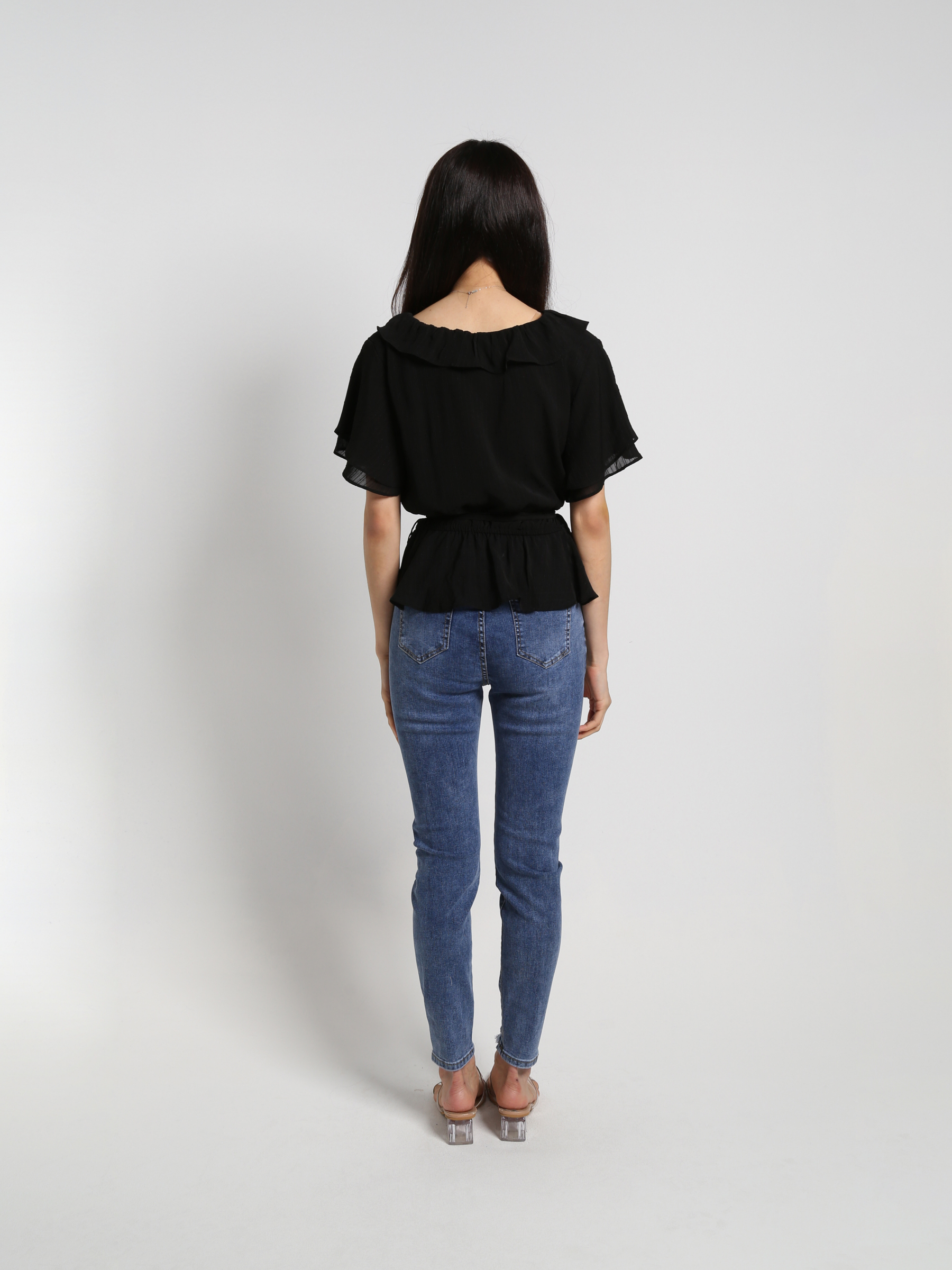 High Waist Denim Ripped Long Pants 18417