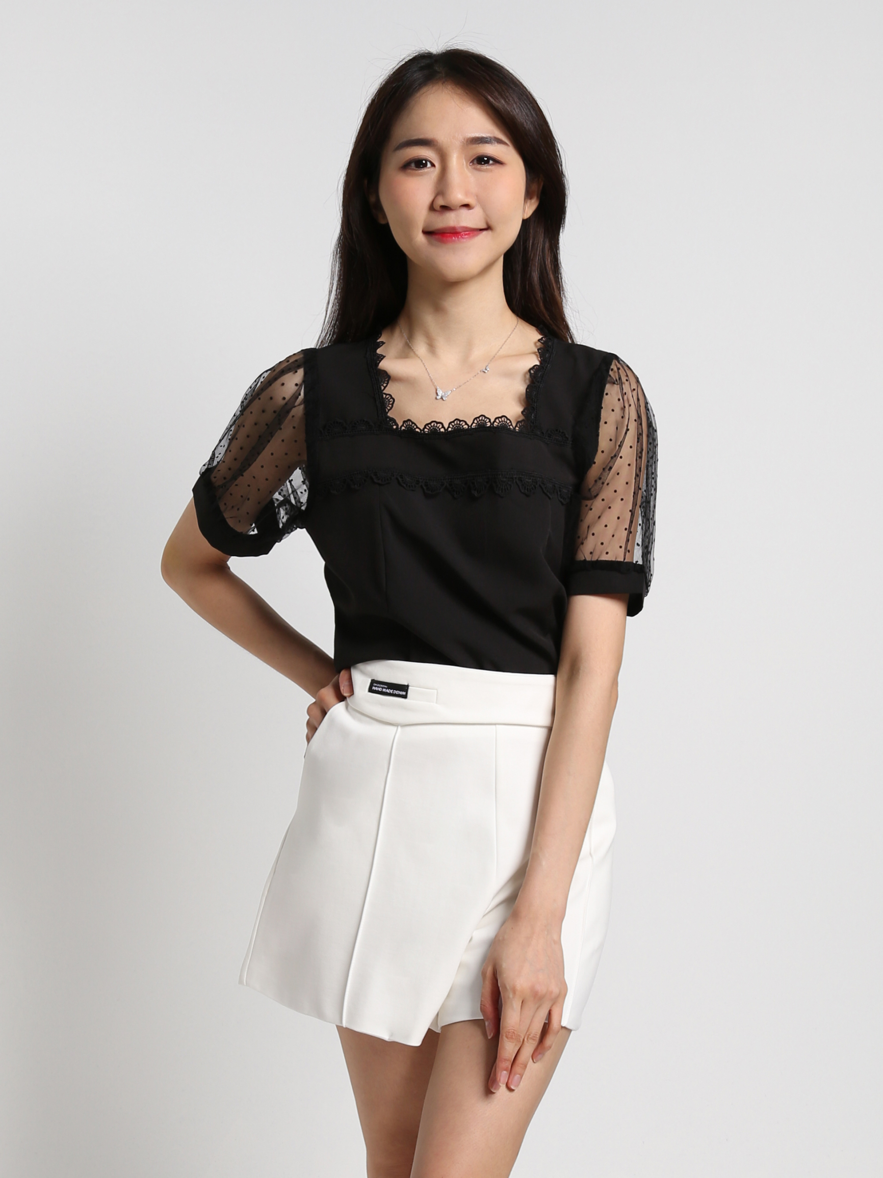 Polka Dot Sleeve With Lace Top 18348