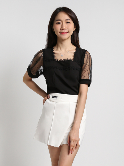 Polka Dot Sleeve With Lace Top 18348