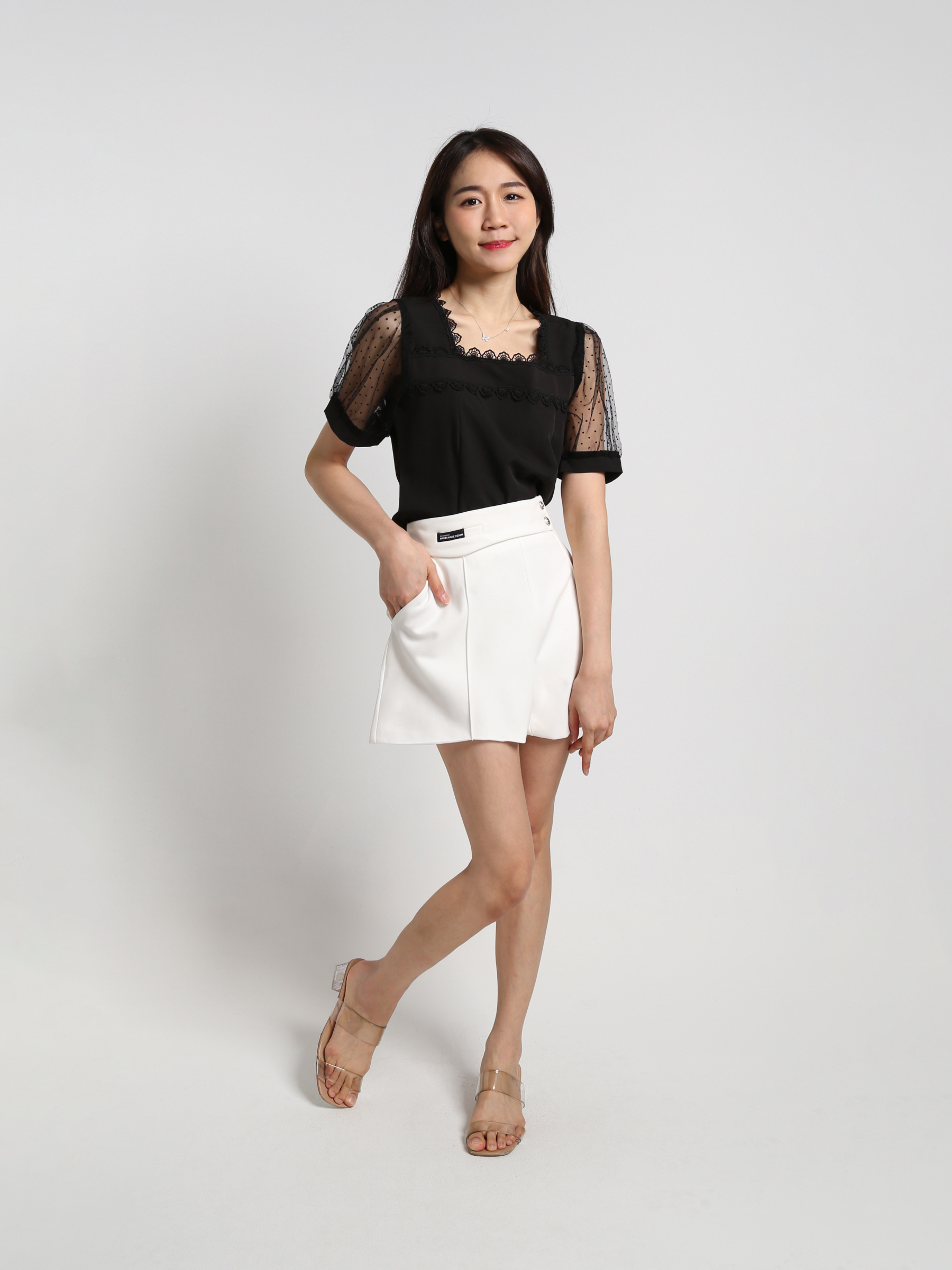 Polka Dot Sleeve With Lace Top 18348