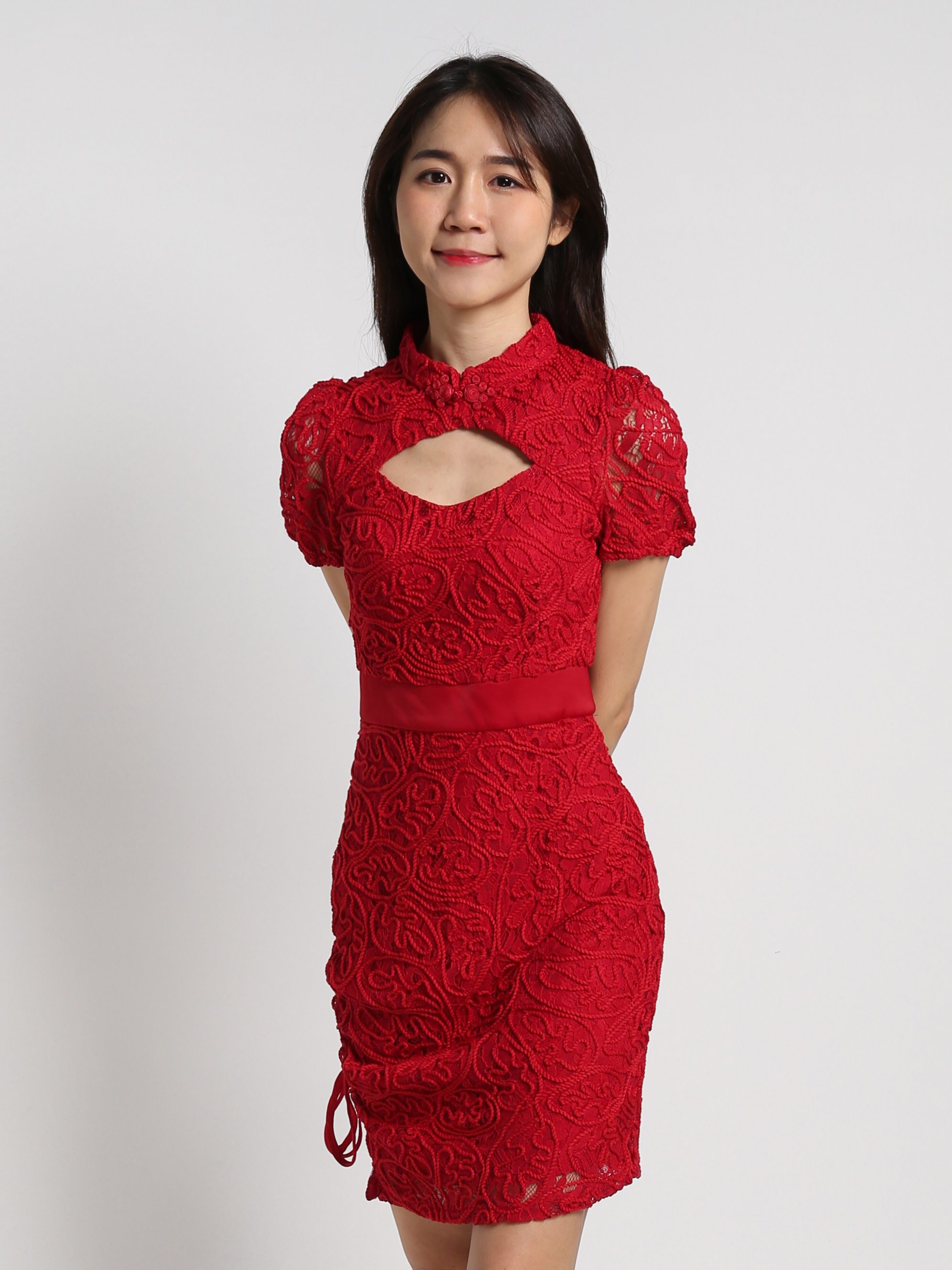 Cheongsam Lace Side Drawstring Dress 25581