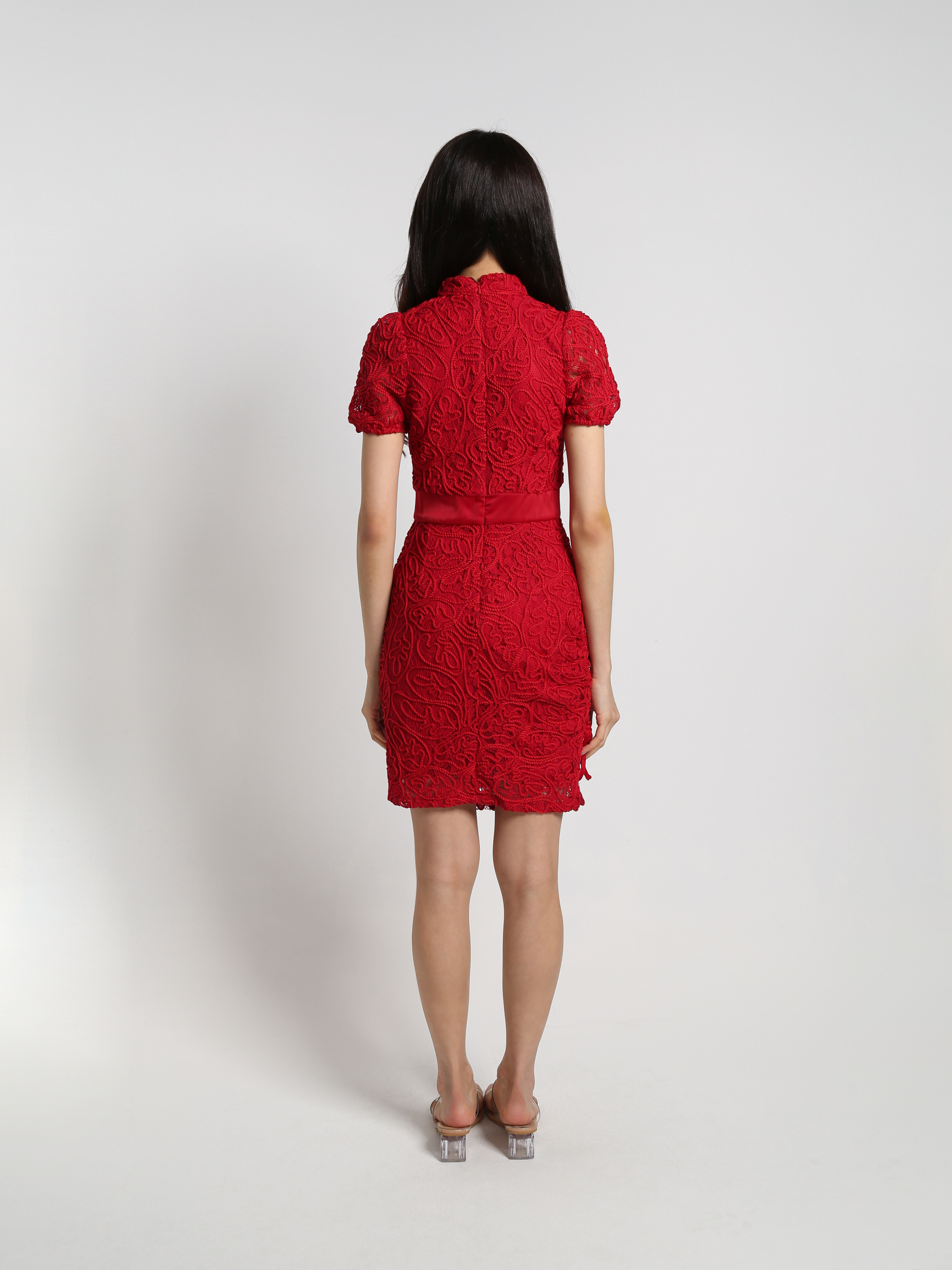 Cheongsam Lace Side Drawstring Dress 25581